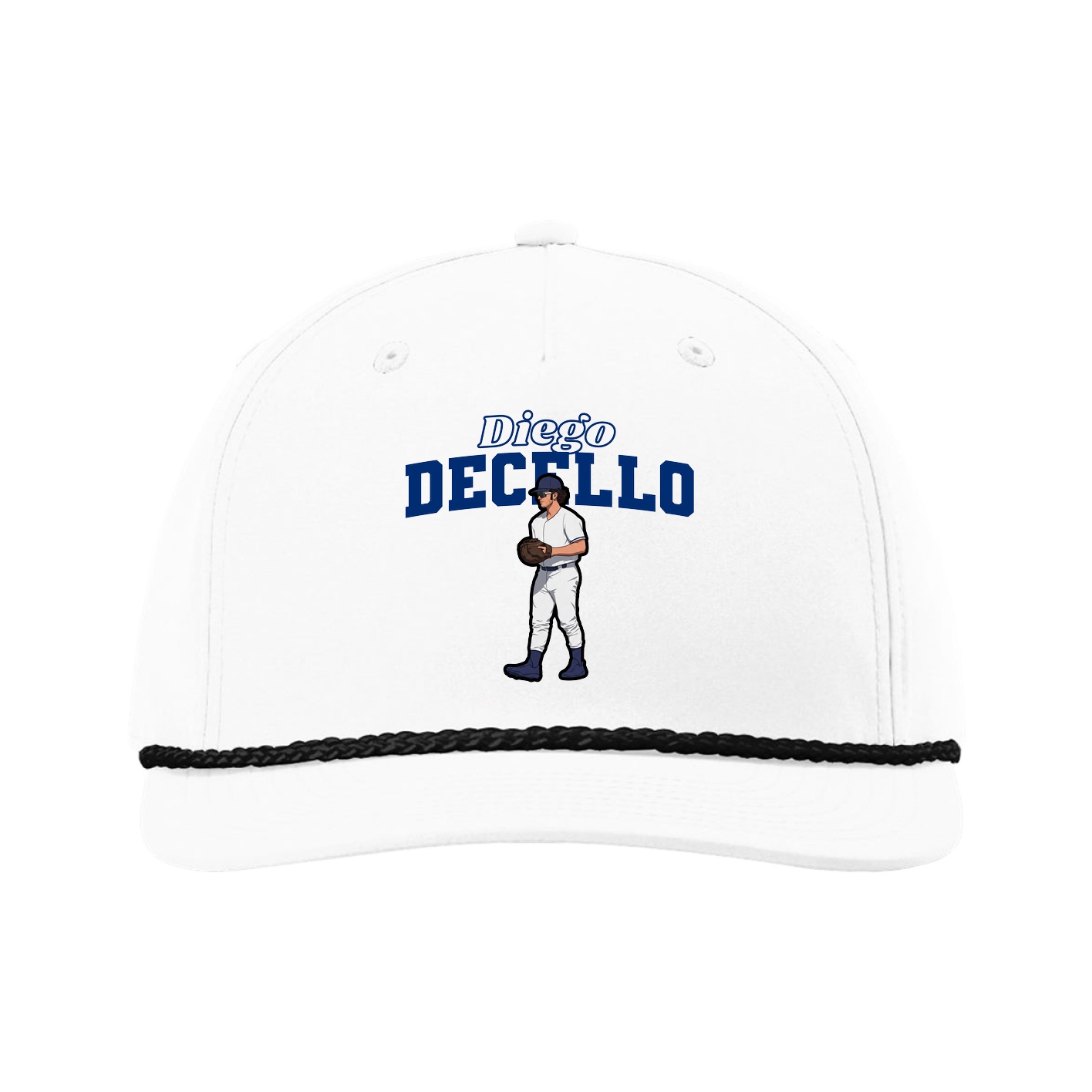 Five-Panel Classic Rope Cap — Name Arch in White