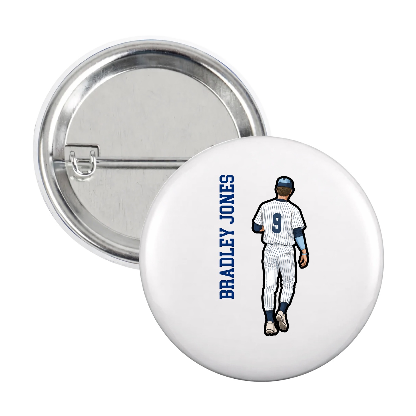 Game Day Button — Name Vertical in White