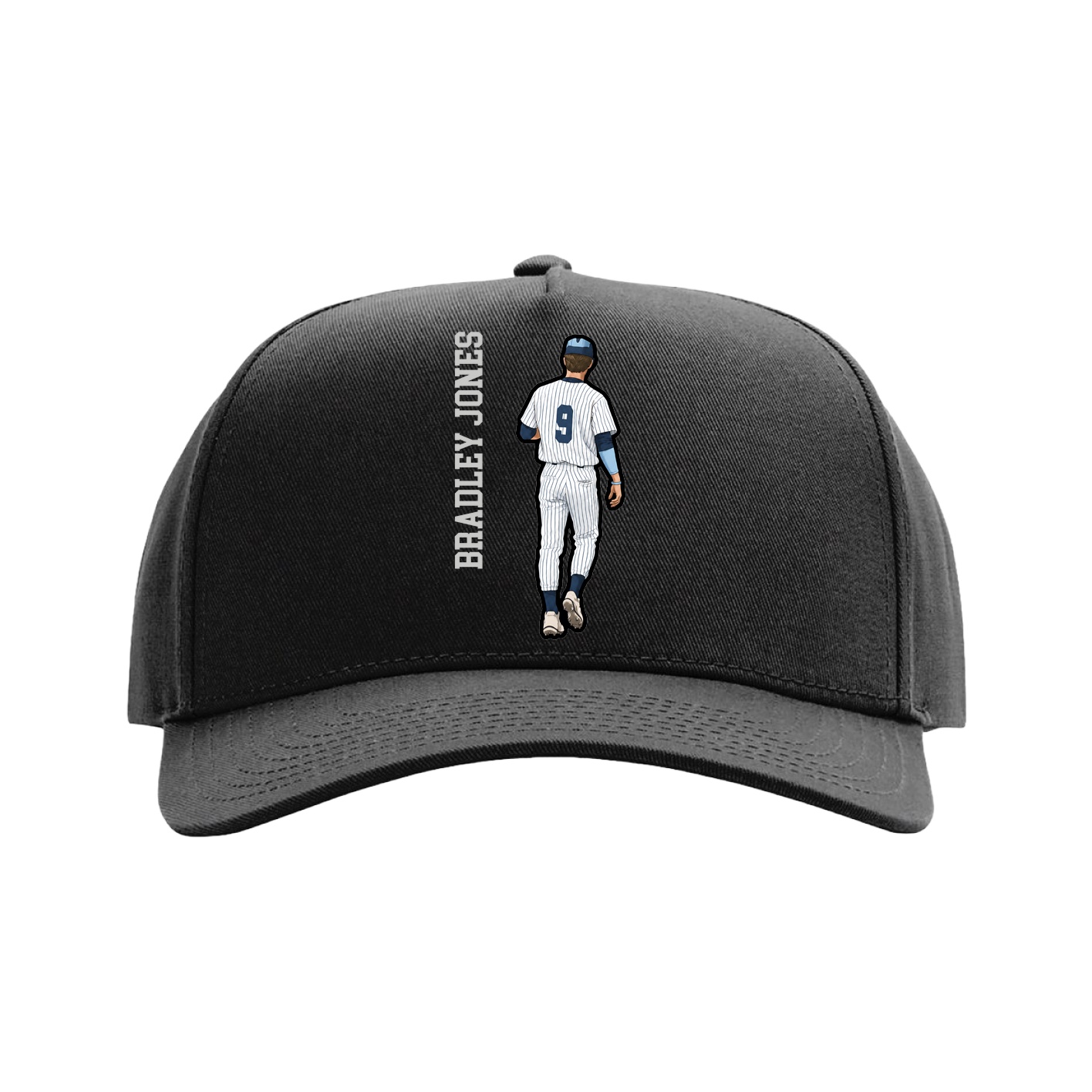 Full Fabric Five-Panel Champ Cap — Name Vertical in Black