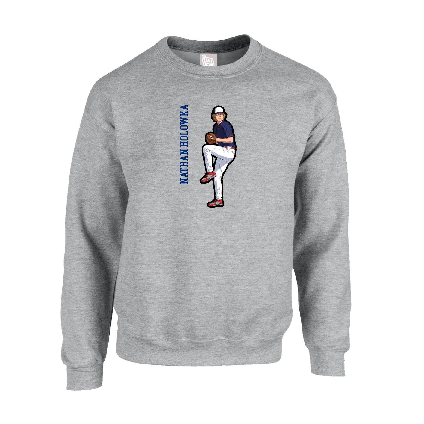 Fleece Crew — Name Vertical in Grey