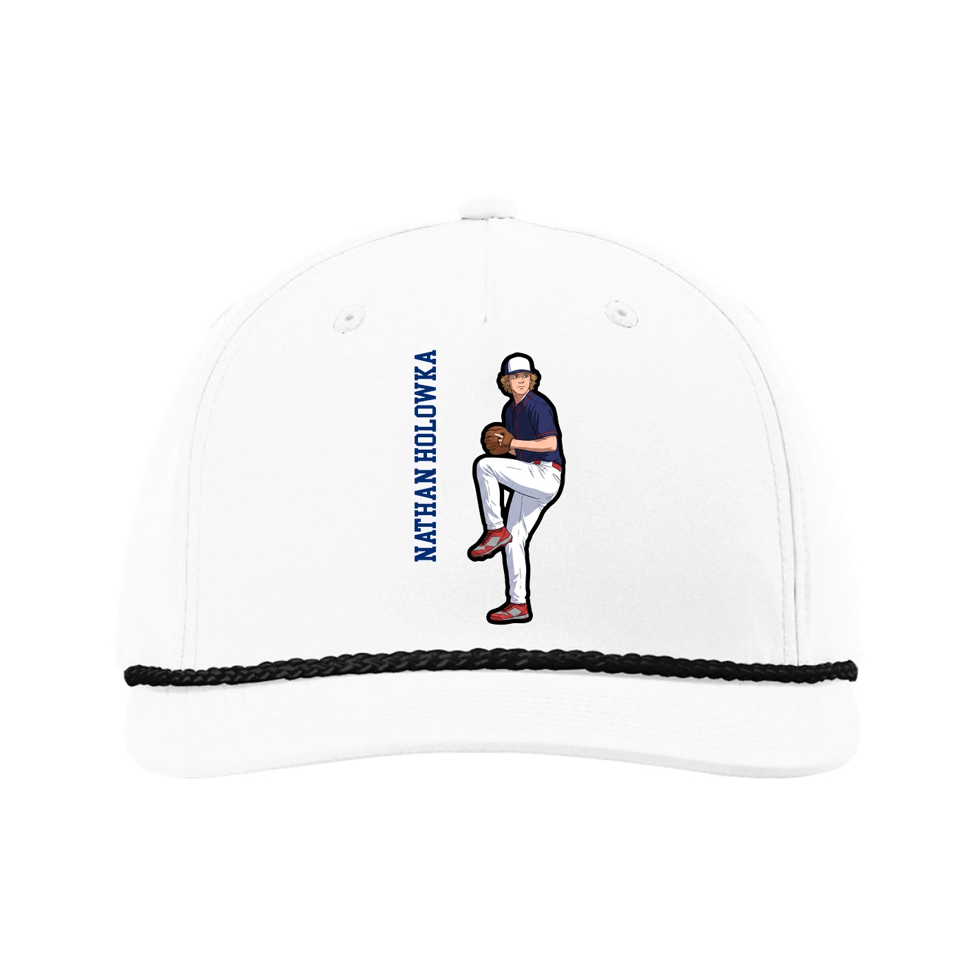 Five-Panel Classic Rope Cap — Name Vertical in White