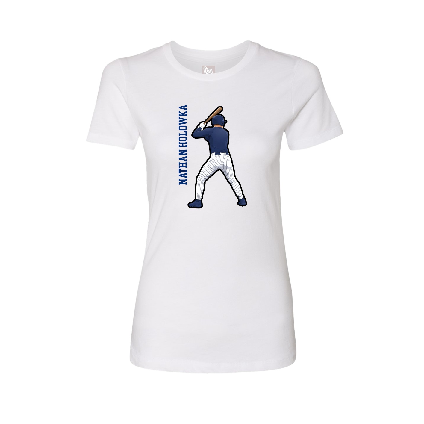 Womens Tee — Name Vertical in White