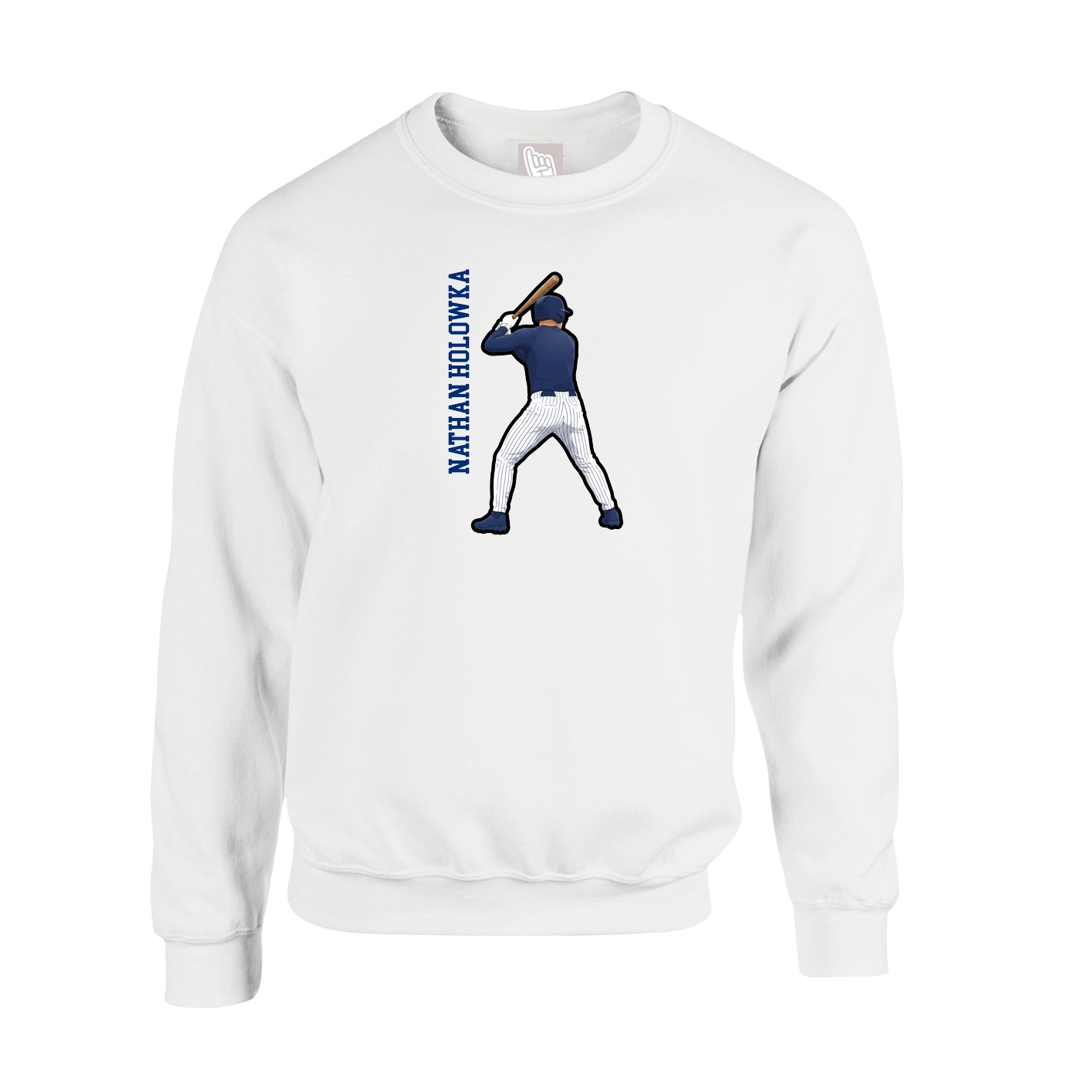 Fleece Crew — Name Vertical in White