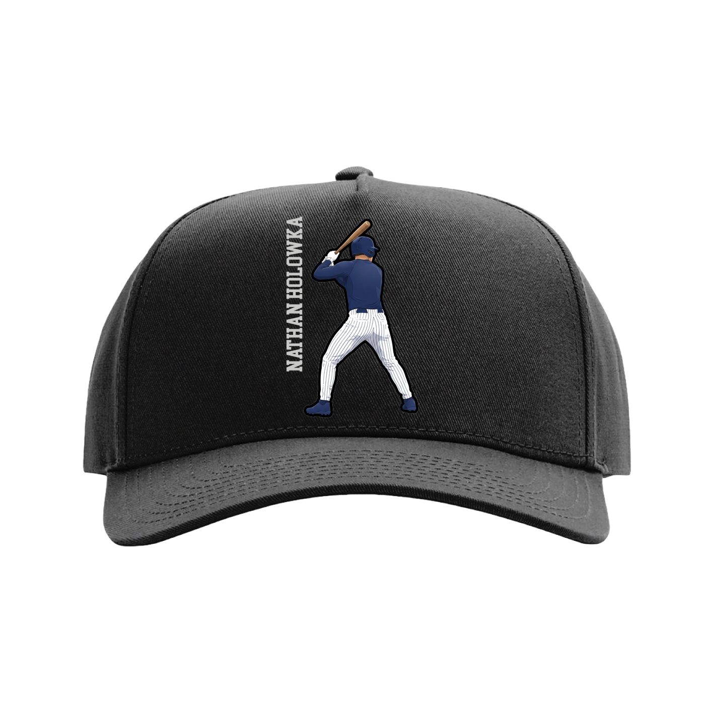 Full Fabric Five-Panel Champ Cap — Name Vertical in Black