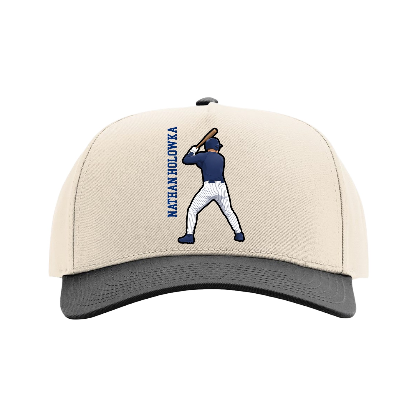 Full Fabric Five-Panel Champ Cap — Name Vertical in Cream/Black