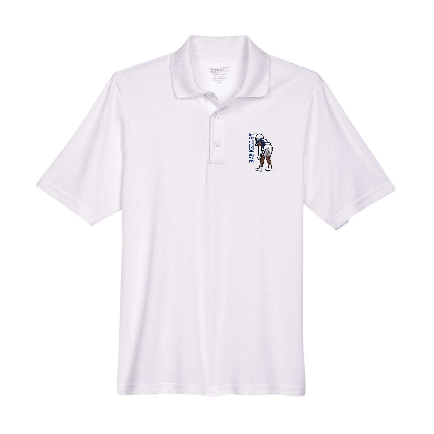 Performance Polo — Name Vertical in White