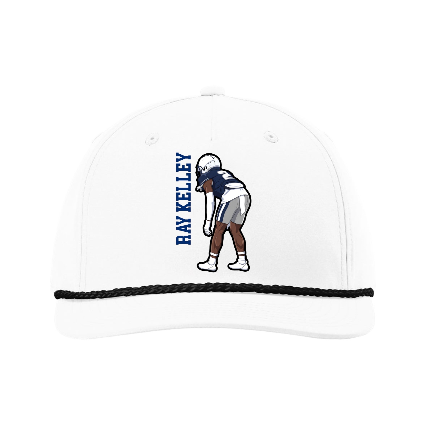 Five-Panel Classic Rope Cap — Name Vertical in White