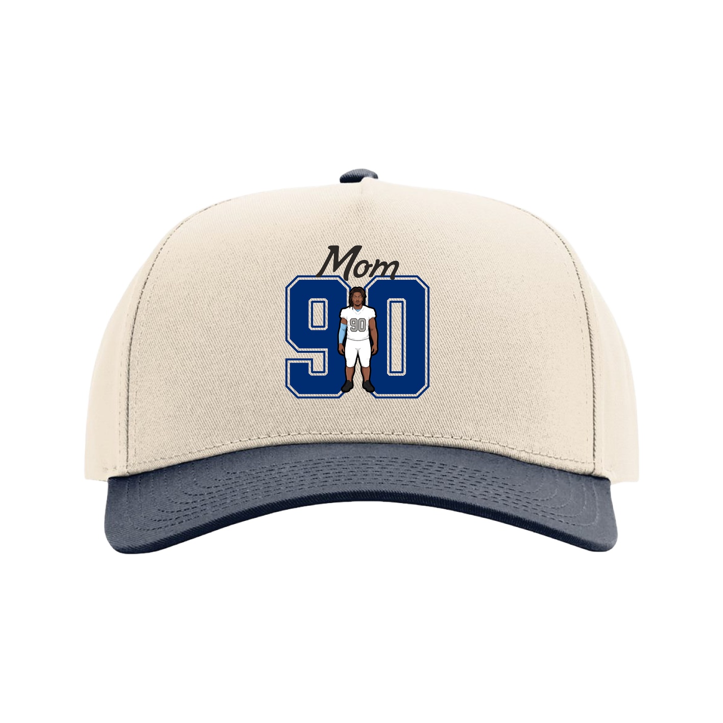 Full Fabric Five-Panel Champ Cap — Mothers Day Shirsey in Cream/Navy