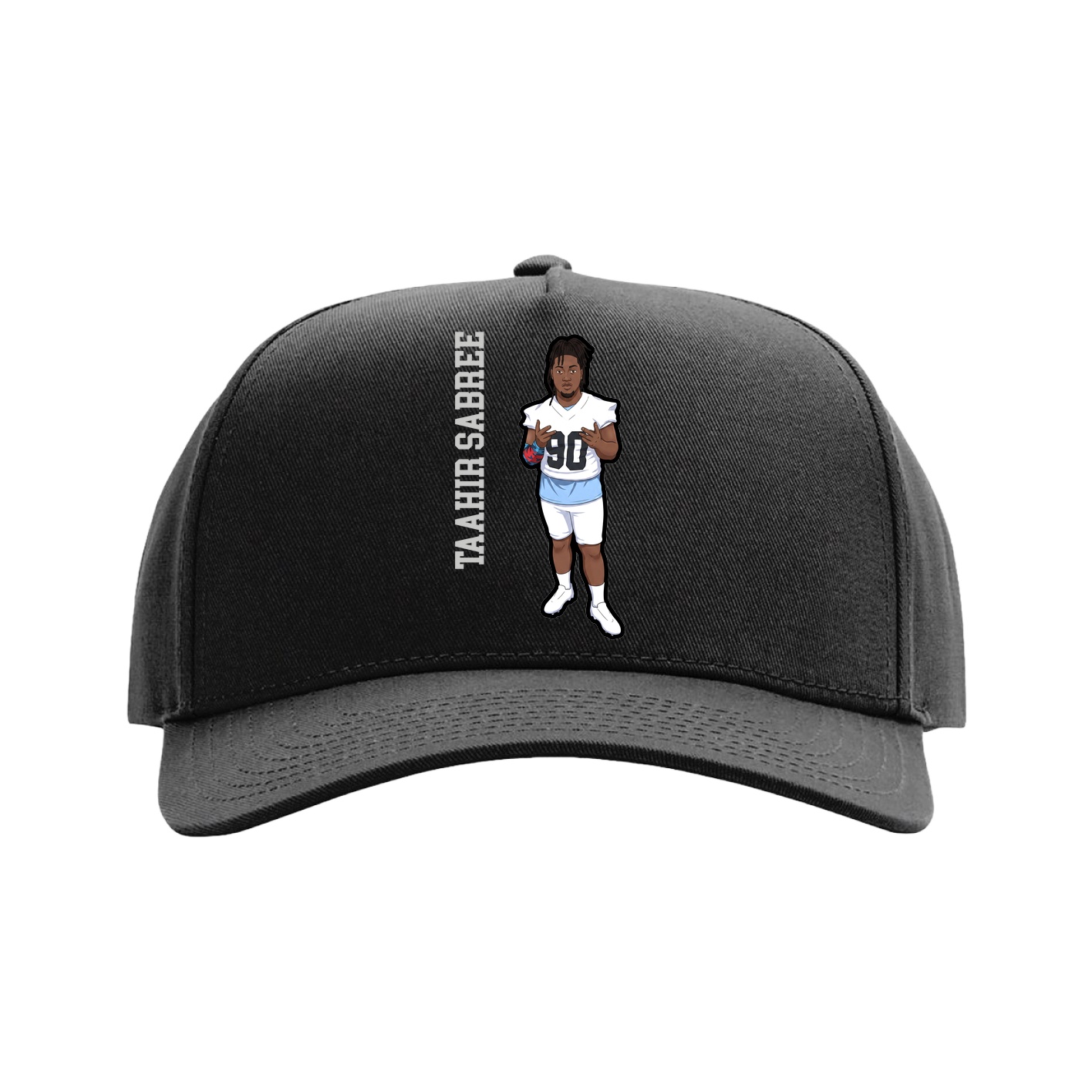 Full Fabric Five-Panel Champ Cap — Name Vertical in Black