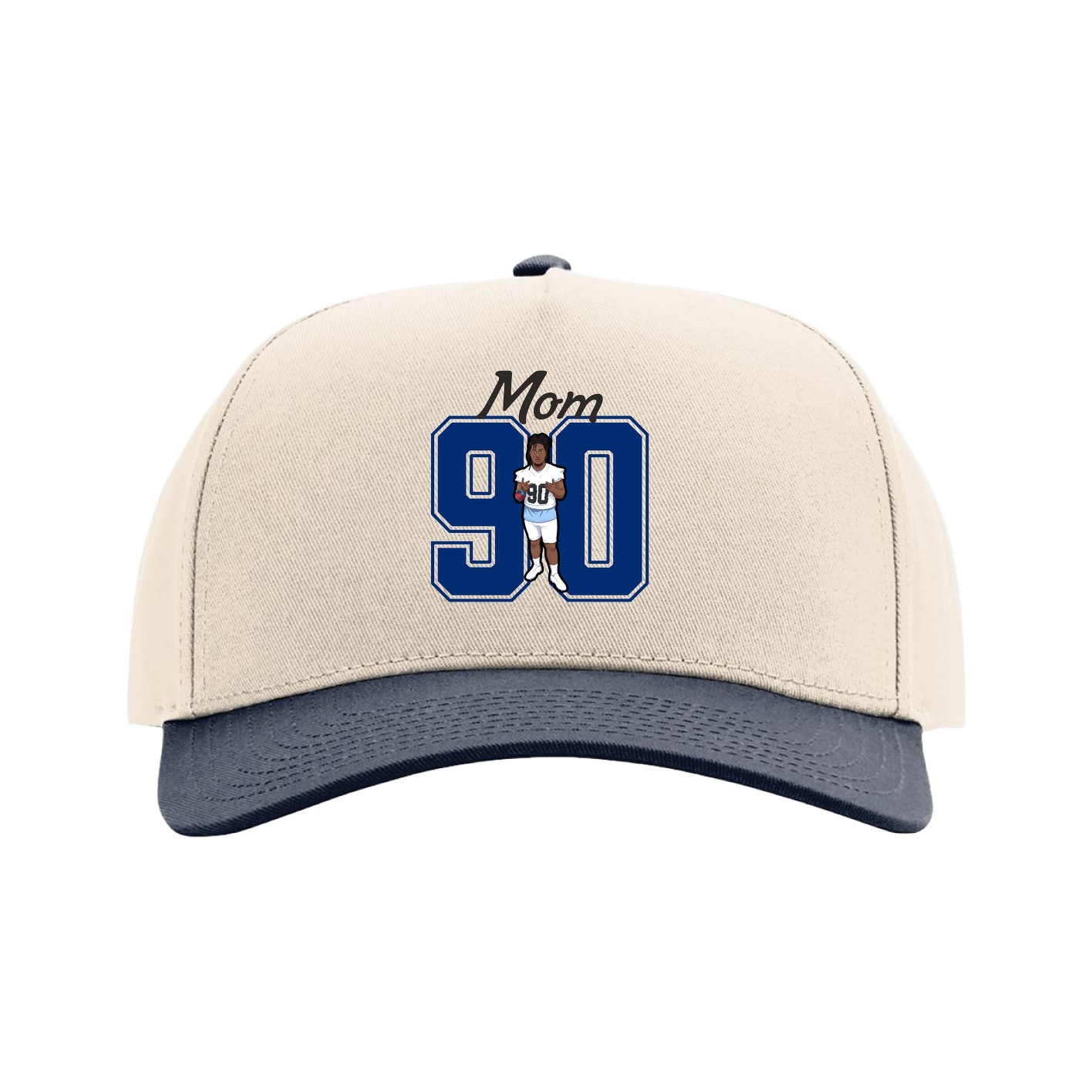 Full Fabric Five-Panel Champ Cap — Mothers Day Shirsey in Cream/Navy