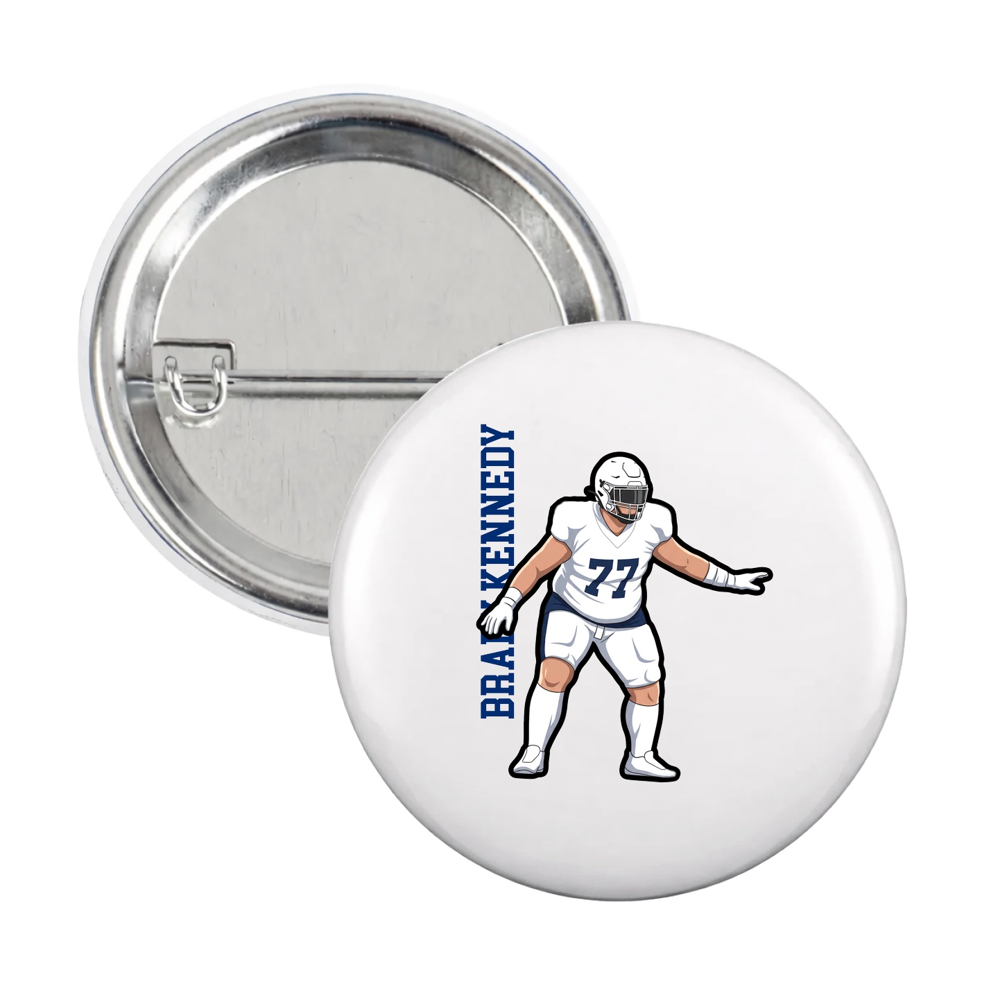 Game Day Button — Name Vertical in White