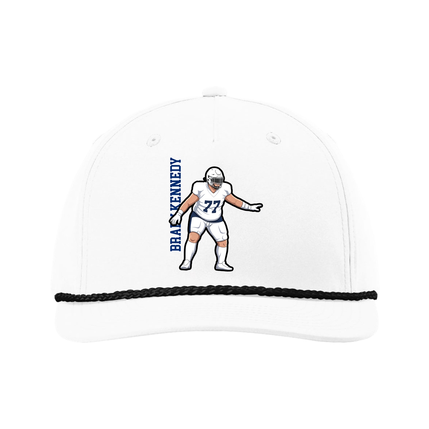 Five-Panel Classic Rope Cap — Name Vertical in White