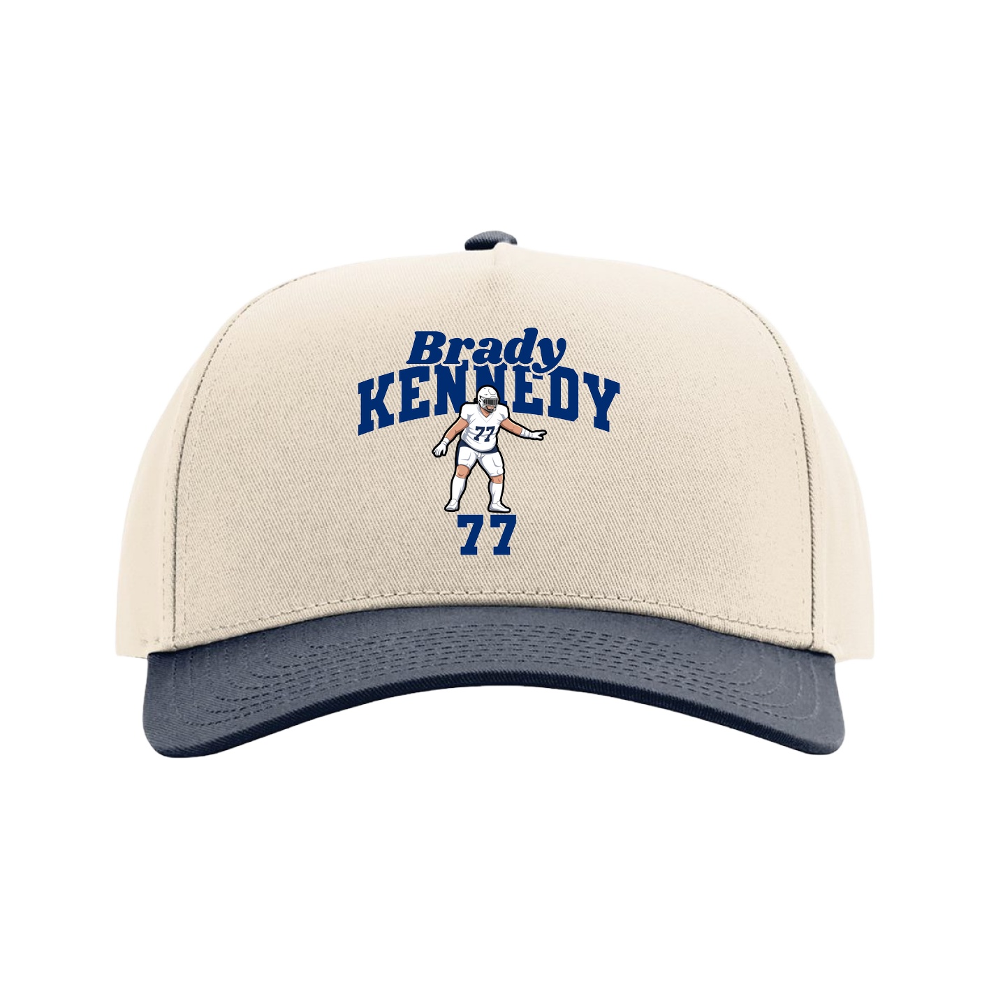 Full Fabric Five-Panel Champ Cap — Signature Arch in Cream/Navy