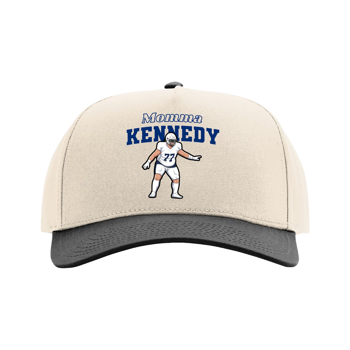 Full Fabric Five-Panel Champ Cap — Mothers Day Block in Cream/Black