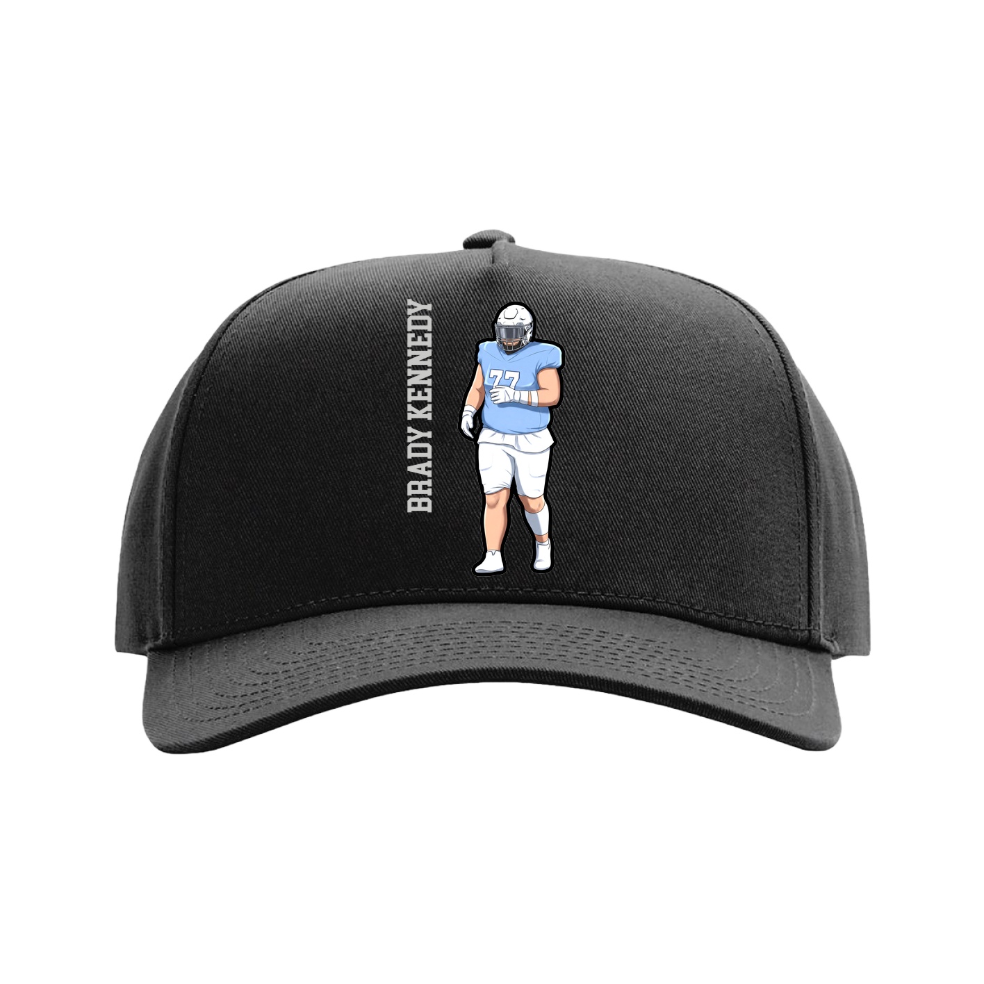 Full Fabric Five-Panel Champ Cap — Name Vertical in Black
