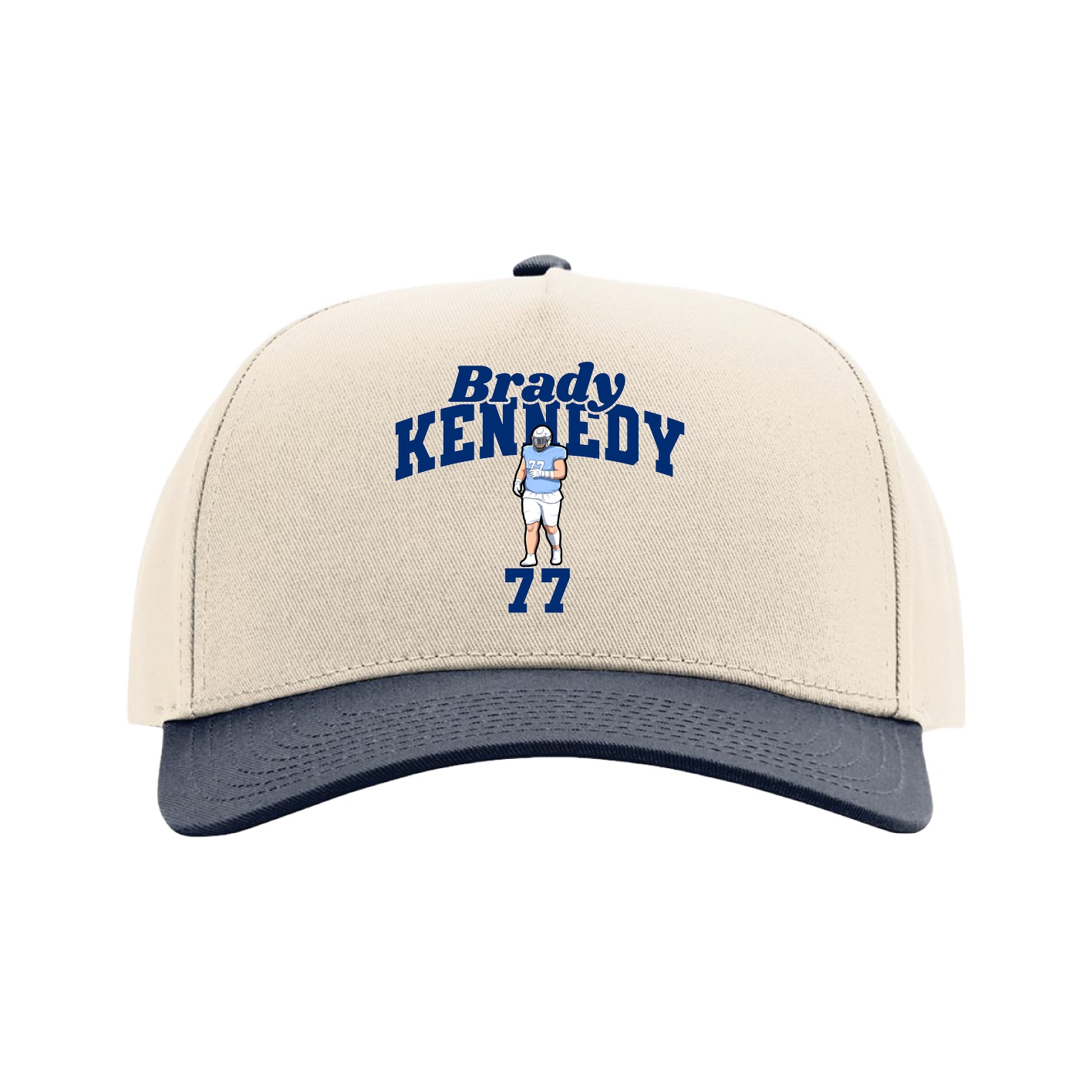 Full Fabric Five-Panel Champ Cap — Signature Arch in Cream/Navy