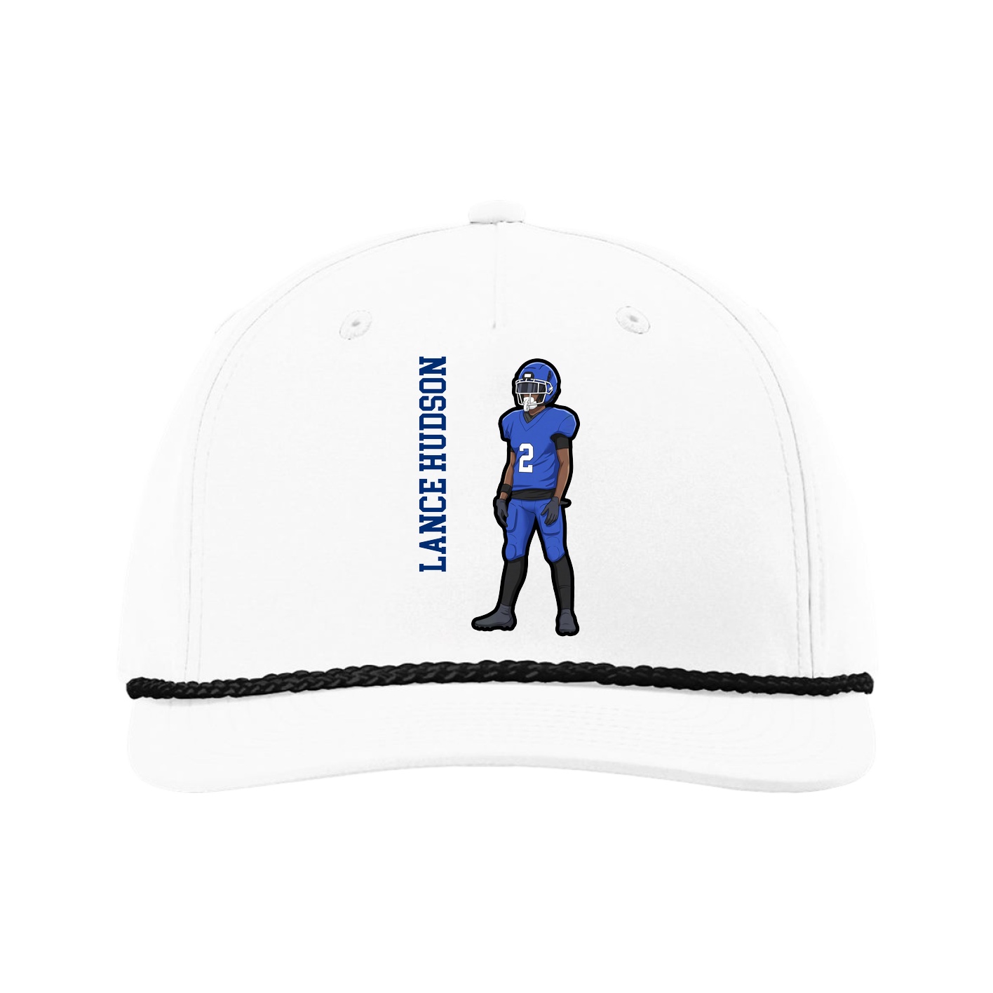 Five-Panel Classic Rope Cap — Name Vertical in White