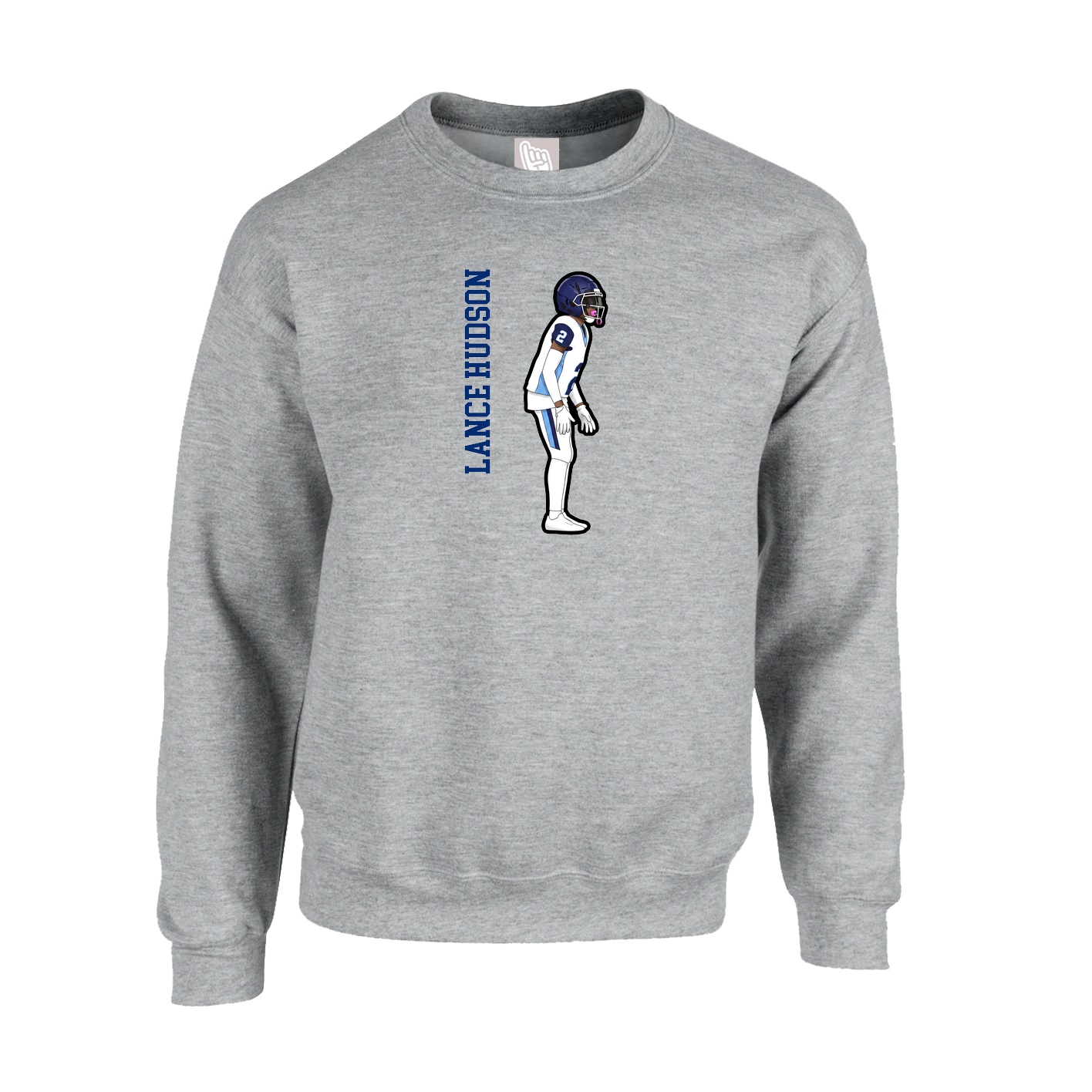 Fleece Crew — Name Vertical in Grey
