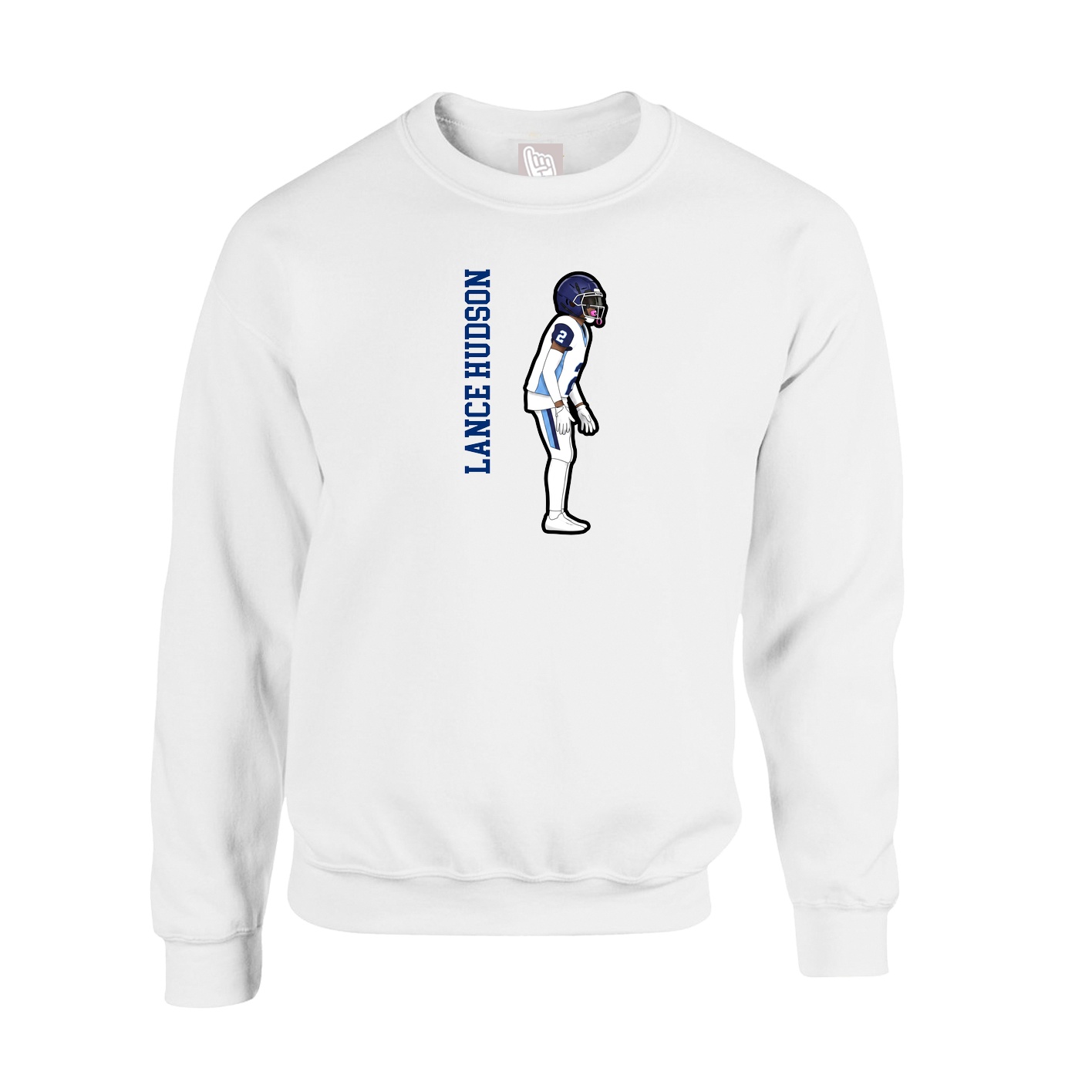 Fleece Crew — Name Vertical in White