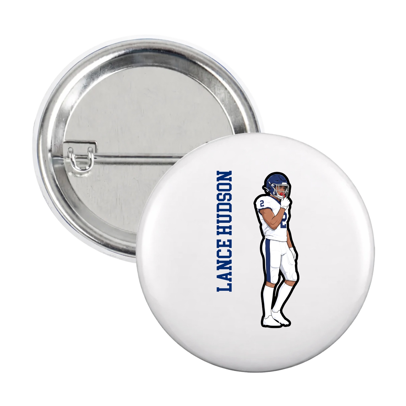 Game Day Button — Name Vertical in White