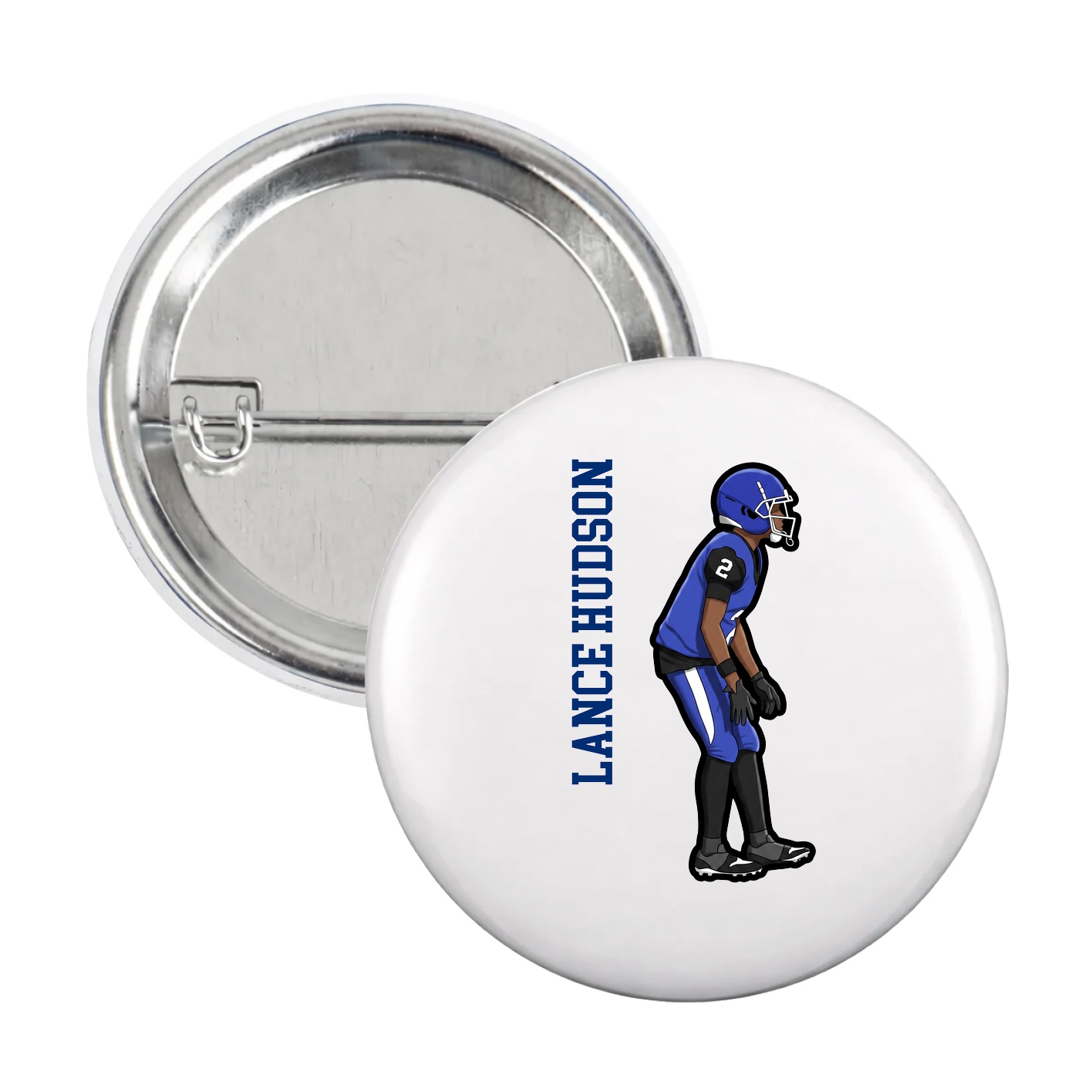 Game Day Button — Name Vertical in White