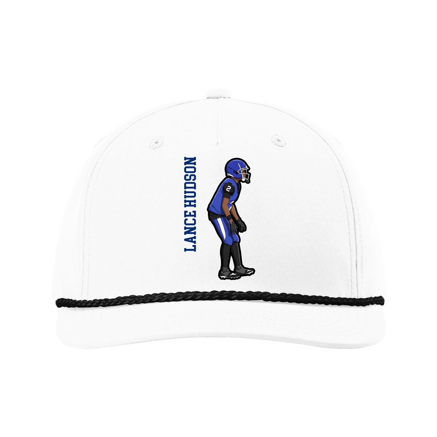 Five-Panel Classic Rope Cap — Name Vertical in White
