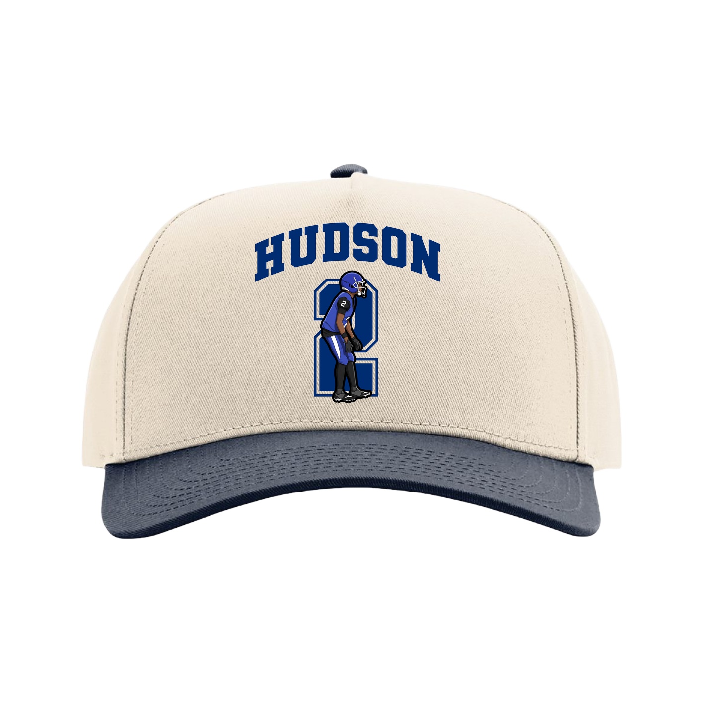 Full Fabric Five-Panel Champ Cap — Number in Cream/Navy
