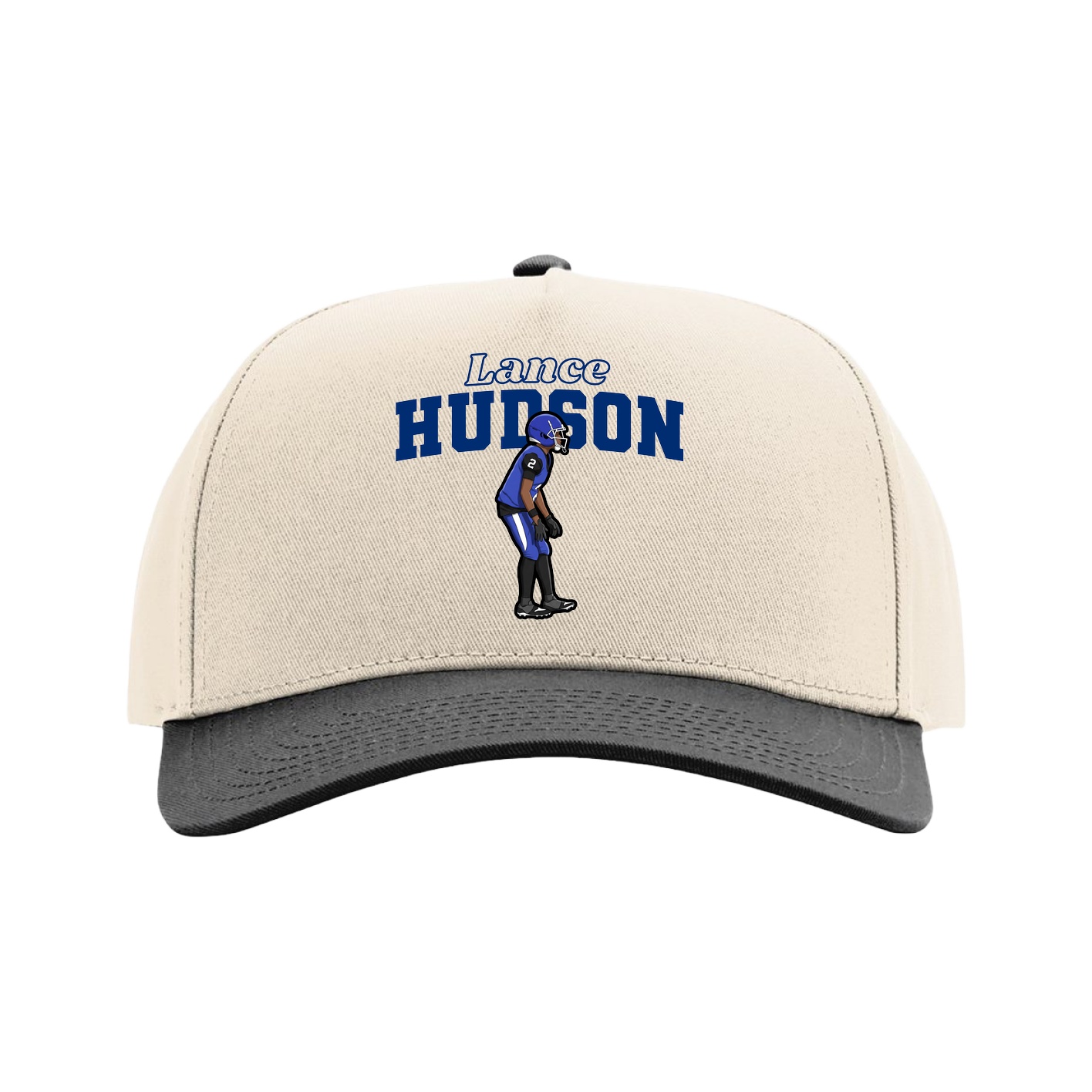 Full Fabric Five-Panel Champ Cap — Name Arch in Cream/Black