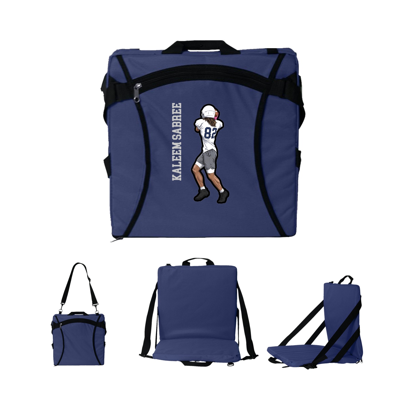 Folding Stadium Seat — Name Vertical in Navy