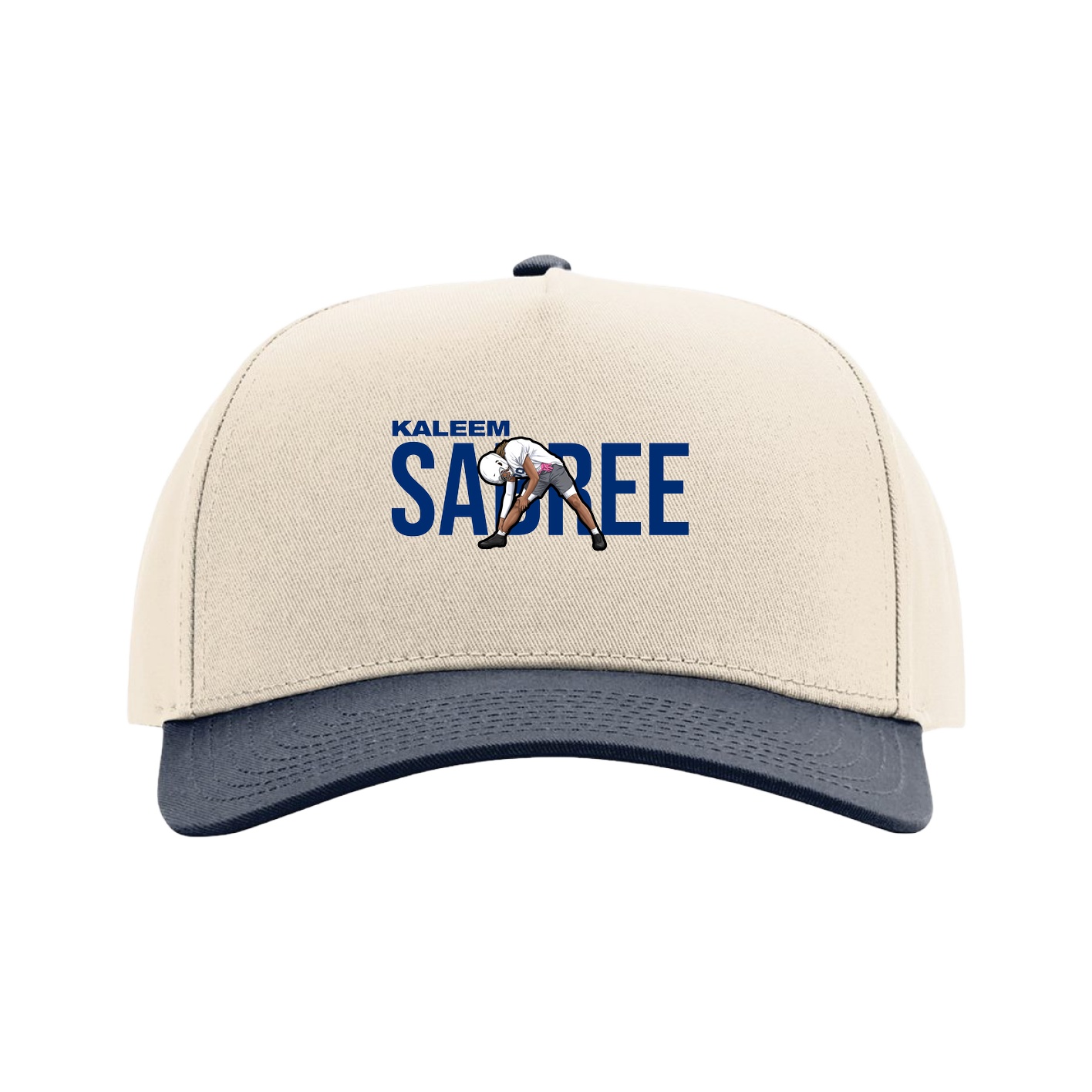 Full Fabric Five-Panel Champ Cap — Player Name in Cream/Navy