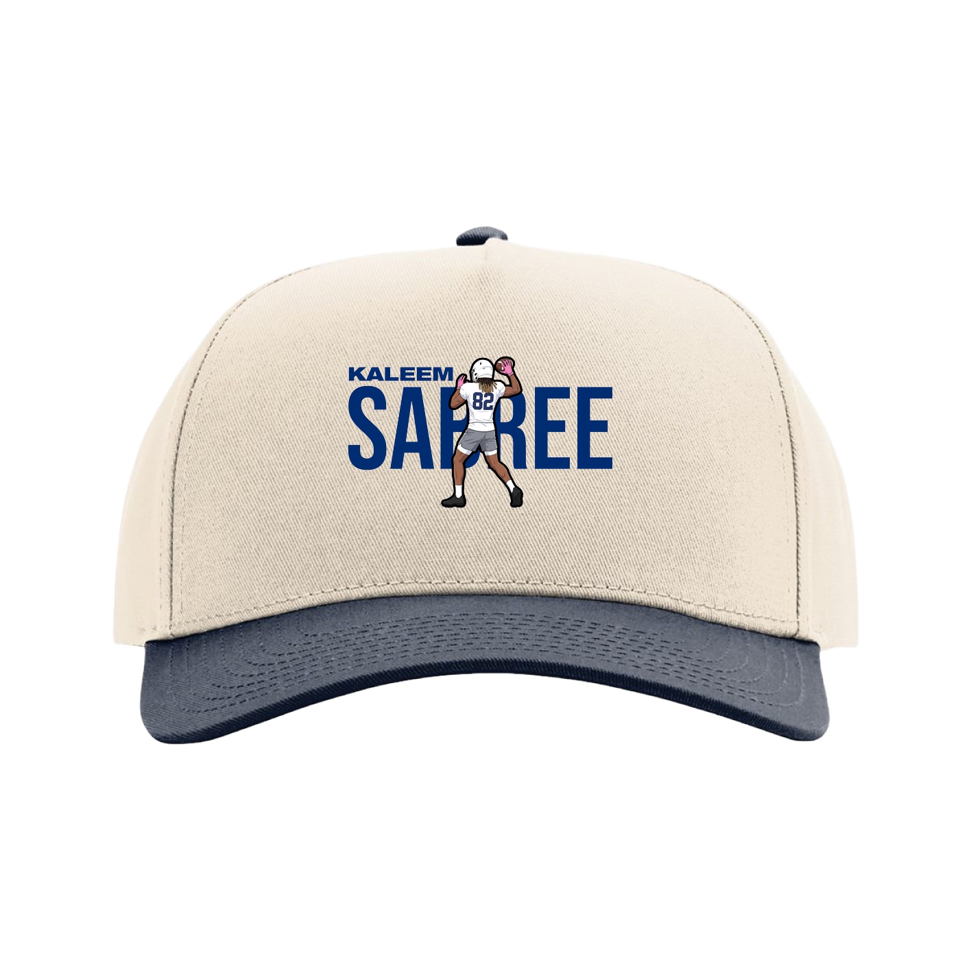 Full Fabric Five-Panel Champ Cap — Player Name in Cream/Navy