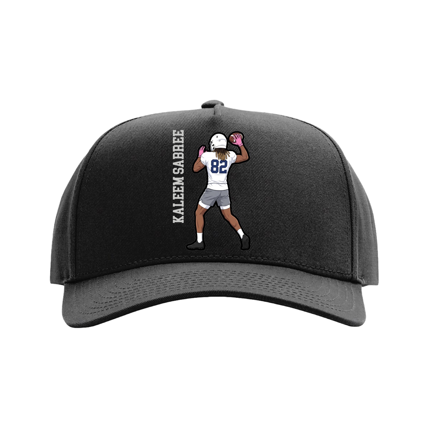Full Fabric Five-Panel Champ Cap — Name Vertical in Black