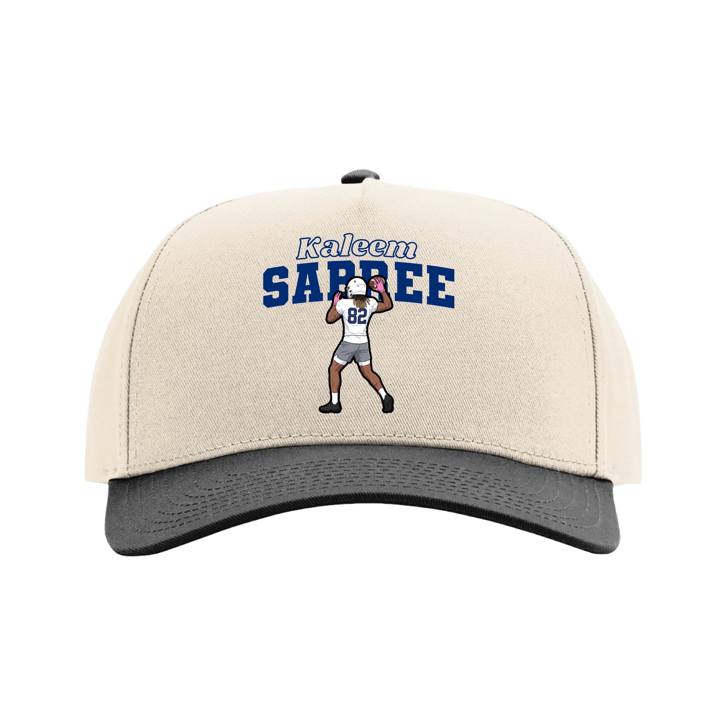 Full Fabric Five-Panel Champ Cap — Name Arch in Cream/Black