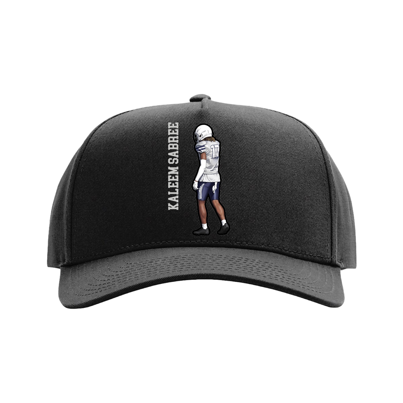Full Fabric Five-Panel Champ Cap — Name Vertical in Black