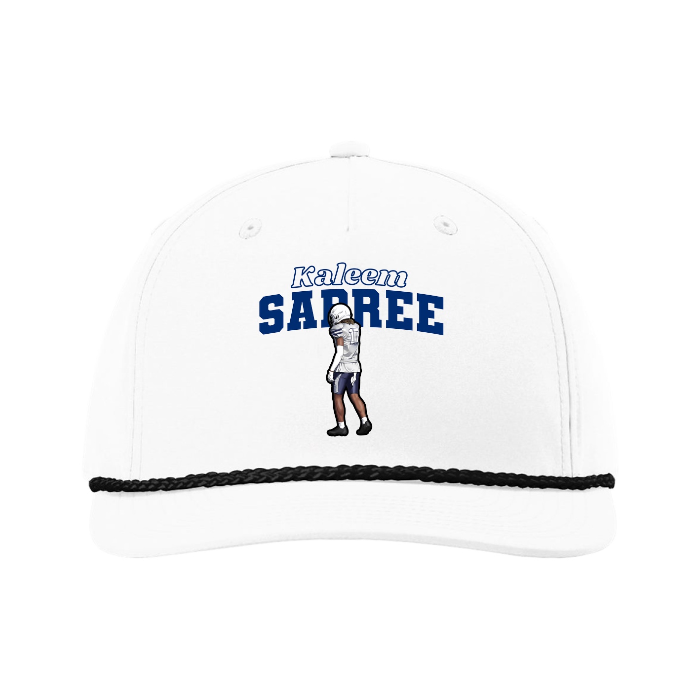 Five-Panel Classic Rope Cap — Name Arch in White