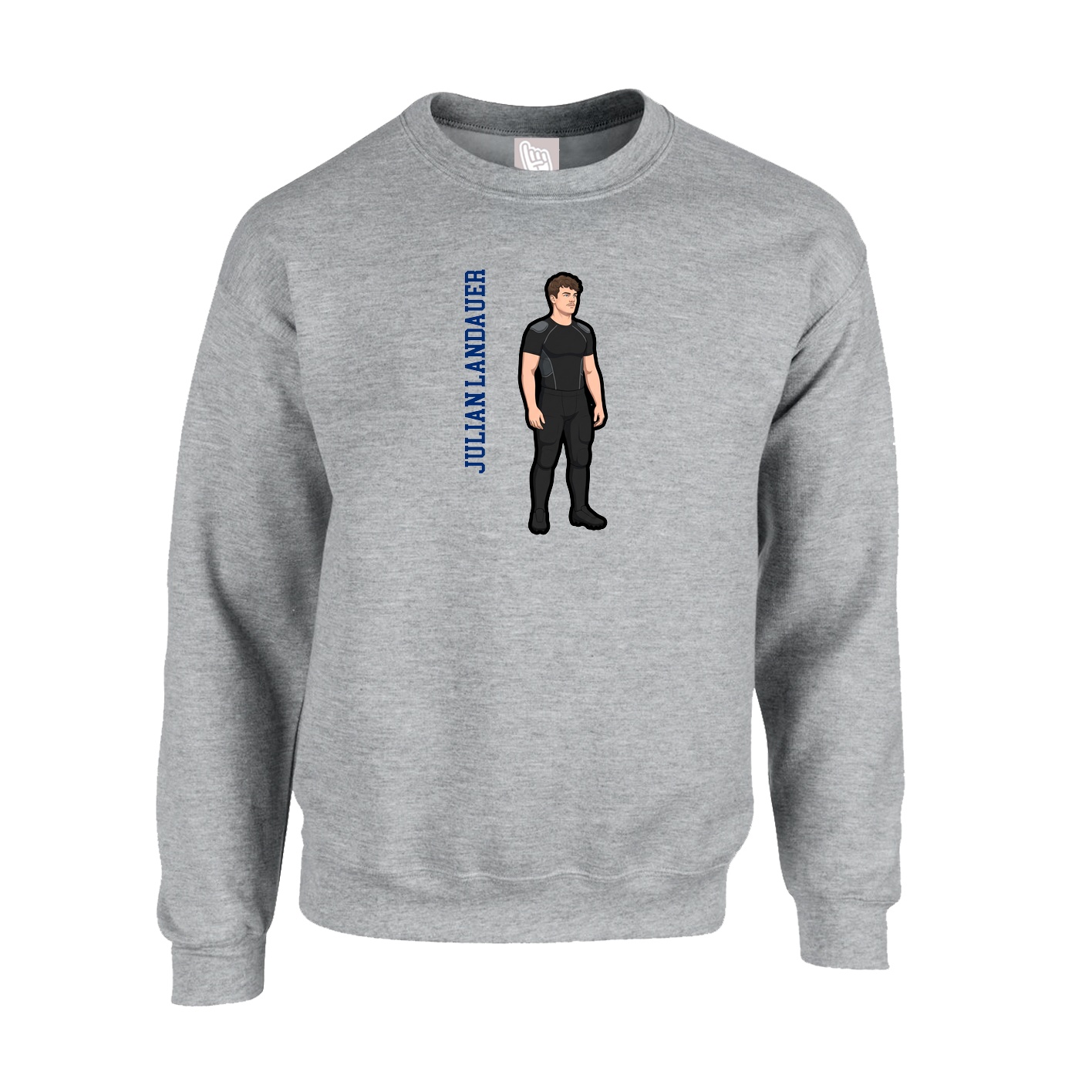 Fleece Crew — Name Vertical in Grey