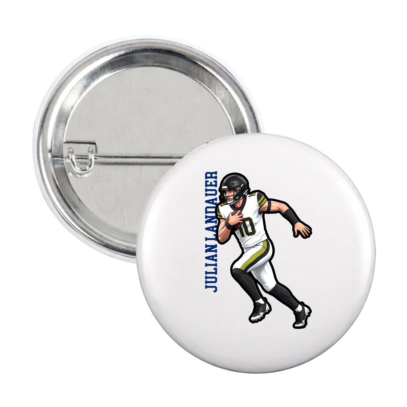 Game Day Button — Name Vertical in White