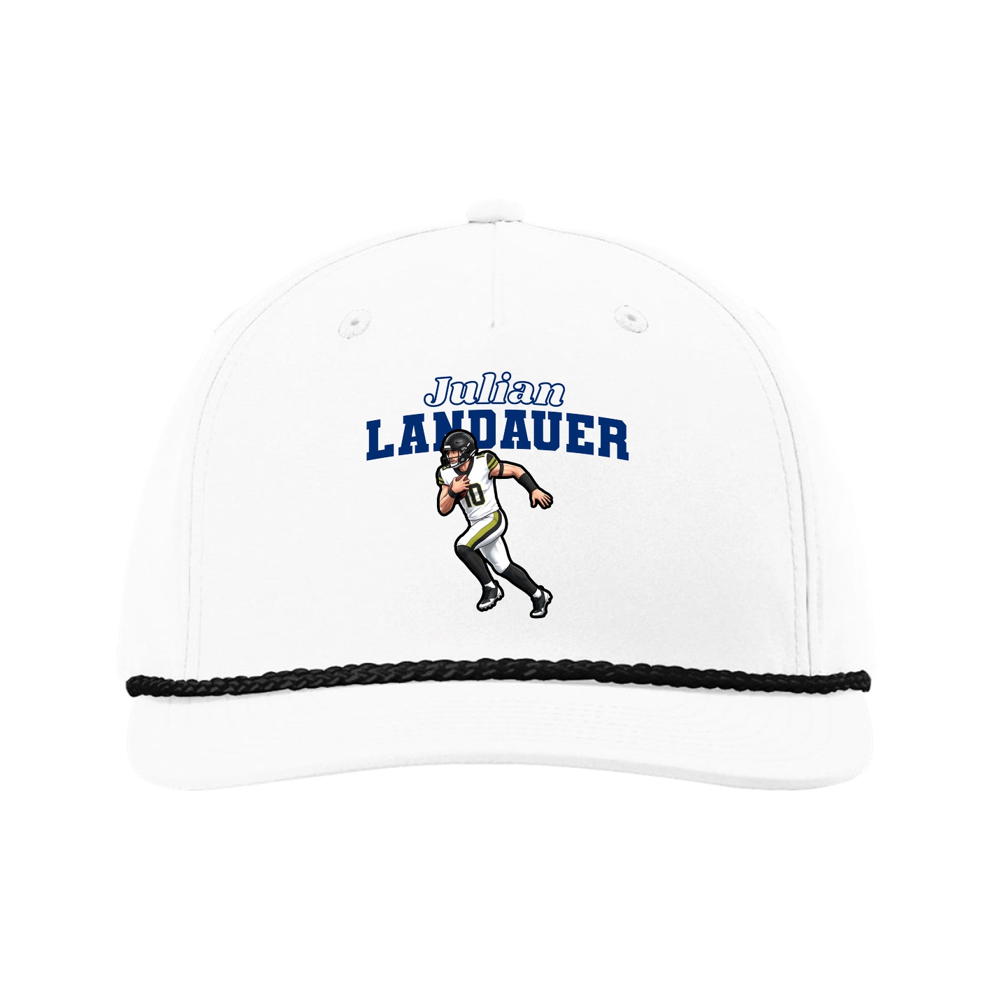 Five-Panel Classic Rope Cap — Name Arch in White