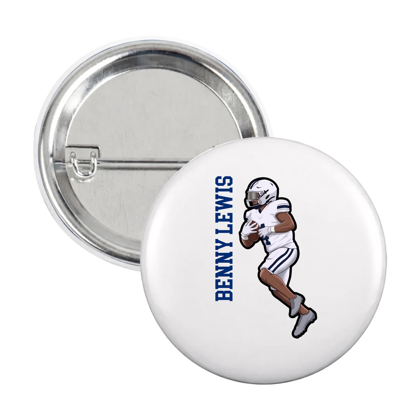 Game Day Button — Name Vertical in White
