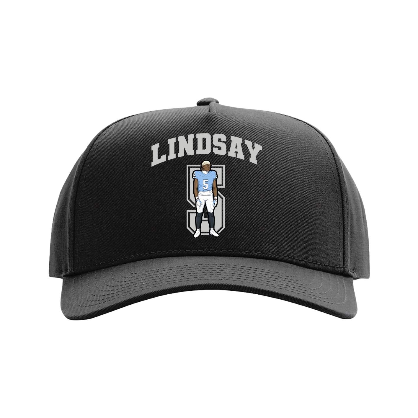 Full Fabric Five-Panel Champ Cap — Number in Black