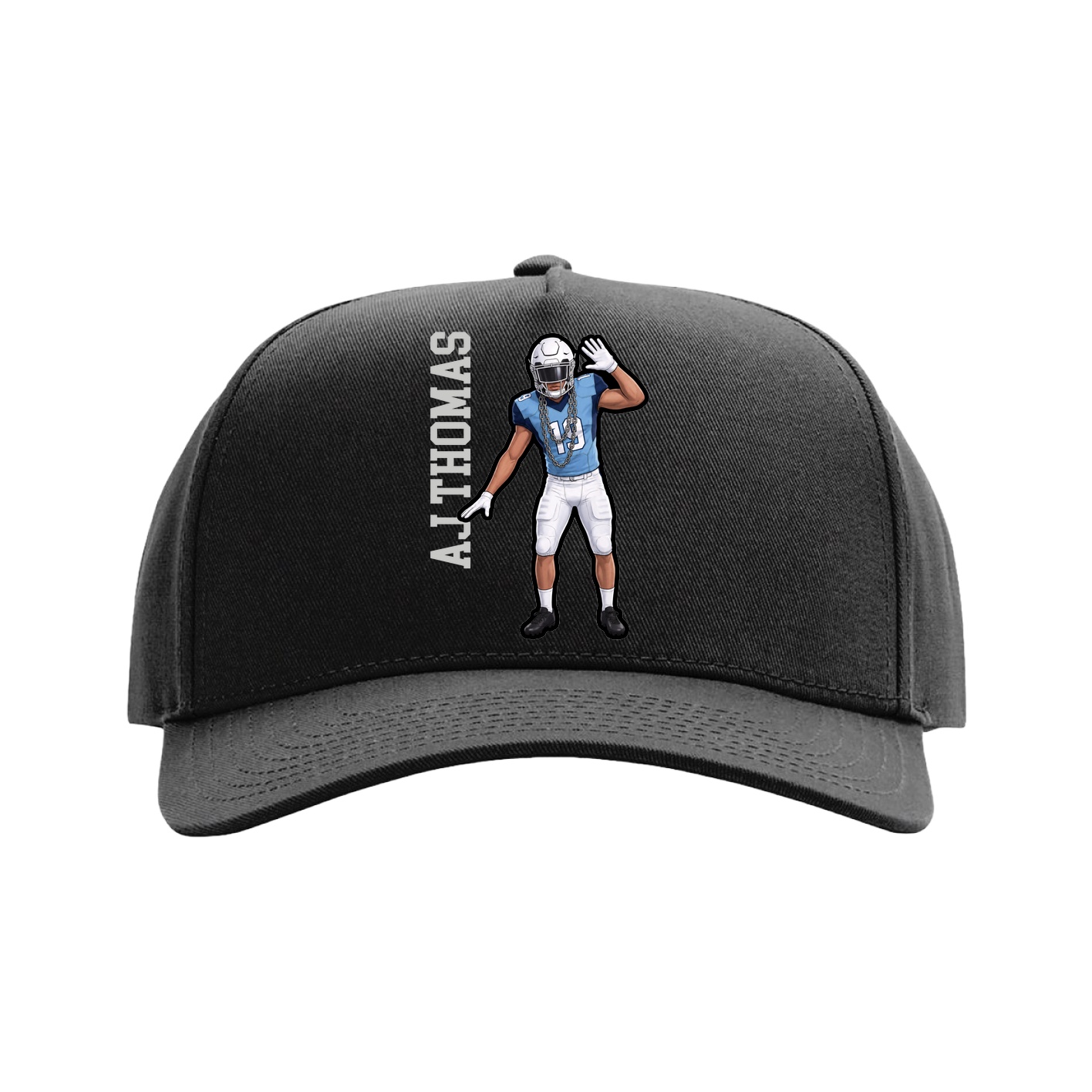 Full Fabric Five-Panel Champ Cap — Name Vertical in Black