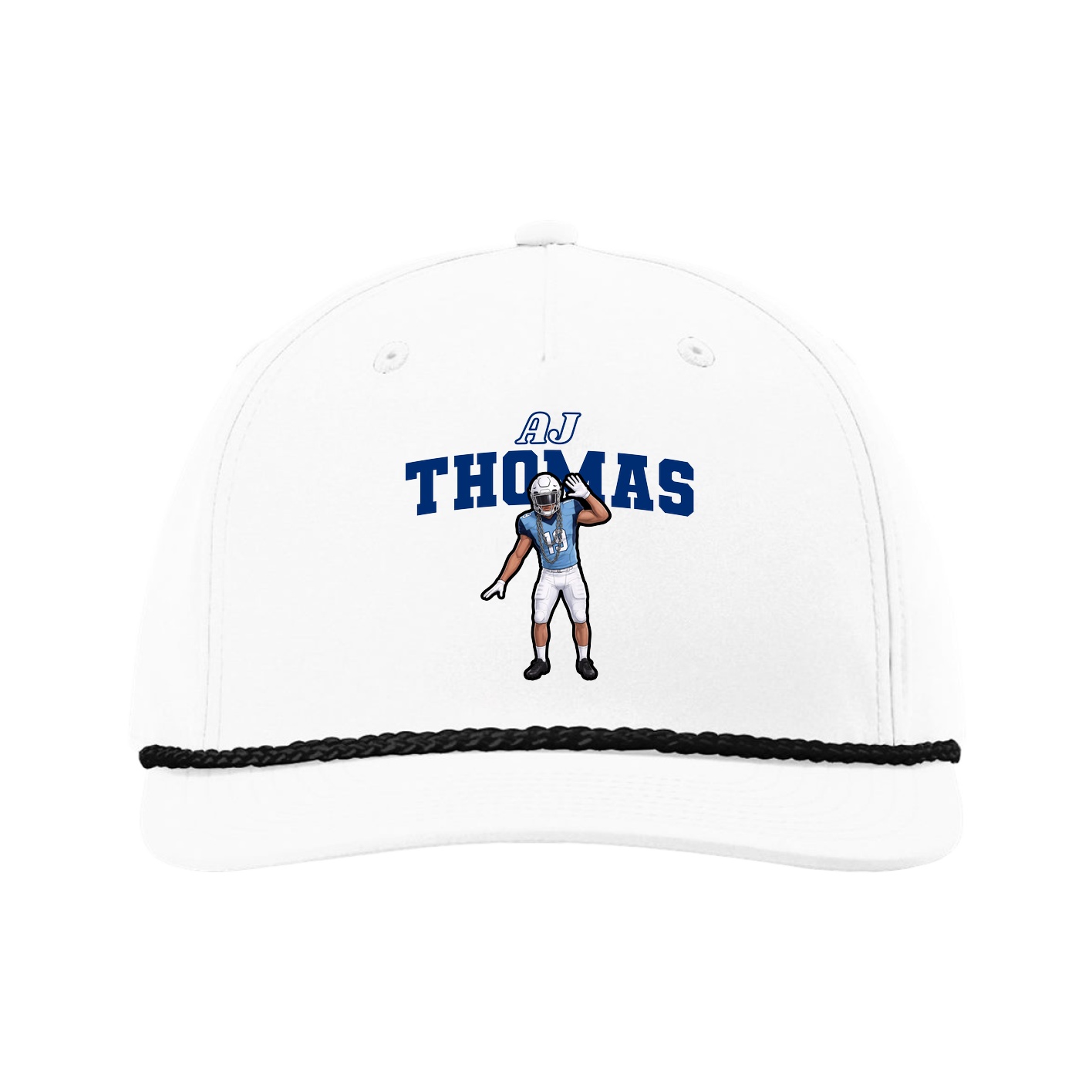 Five-Panel Classic Rope Cap — Name Arch in White