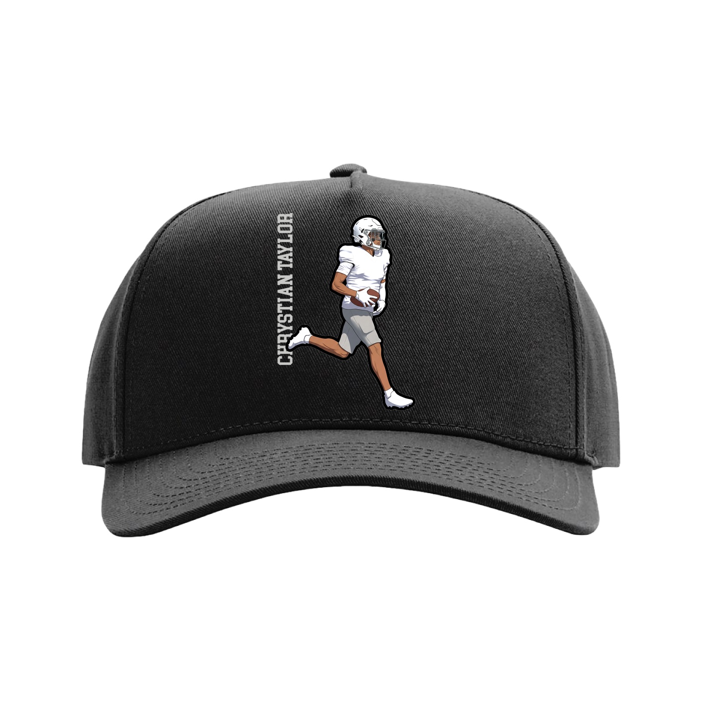 Full Fabric Five-Panel Champ Cap — Name Vertical in Black