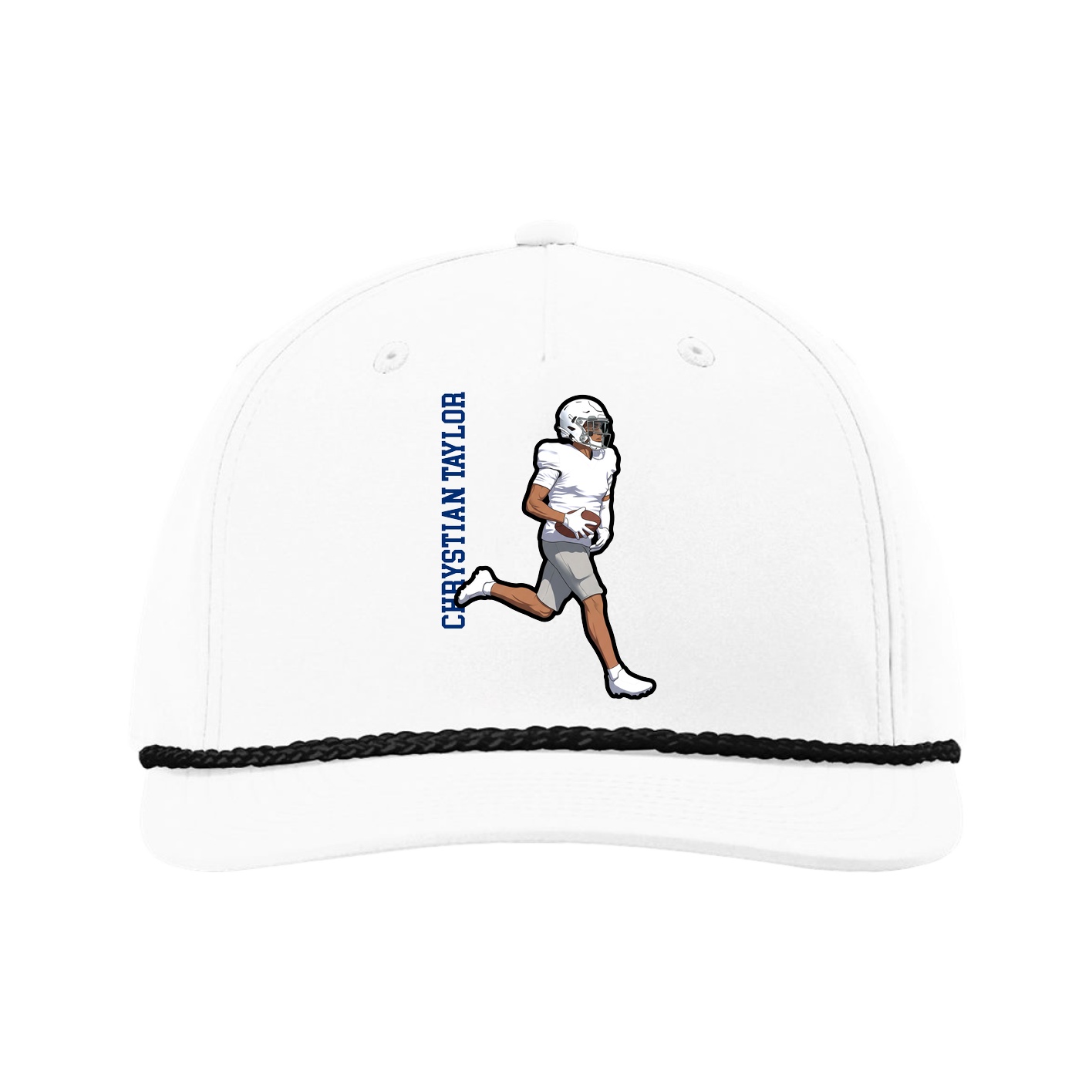 Five-Panel Classic Rope Cap — Name Vertical in White