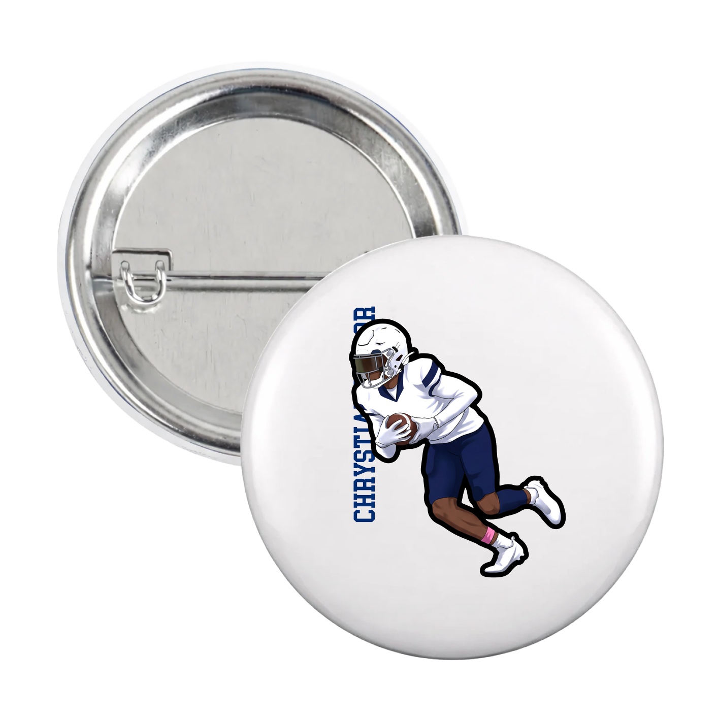 Game Day Button — Name Vertical in White