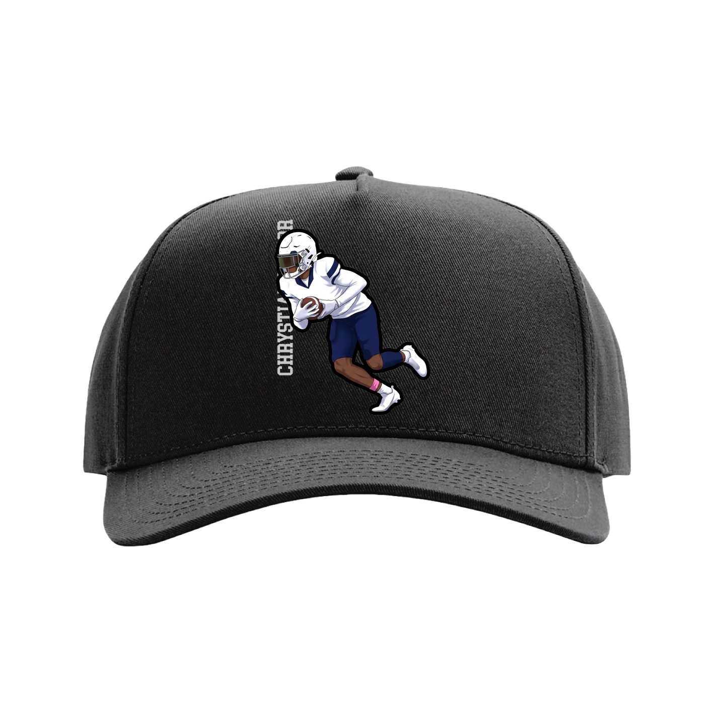 Full Fabric Five-Panel Champ Cap — Name Vertical in Black