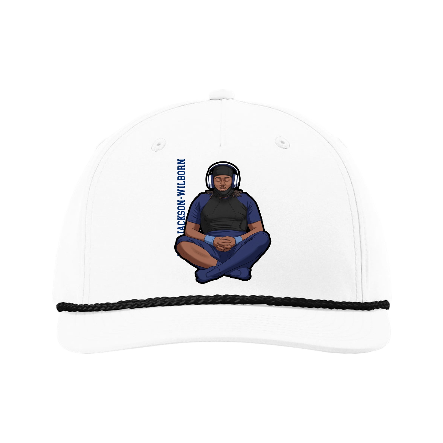 Five-Panel Classic Rope Cap — Name Vertical in White