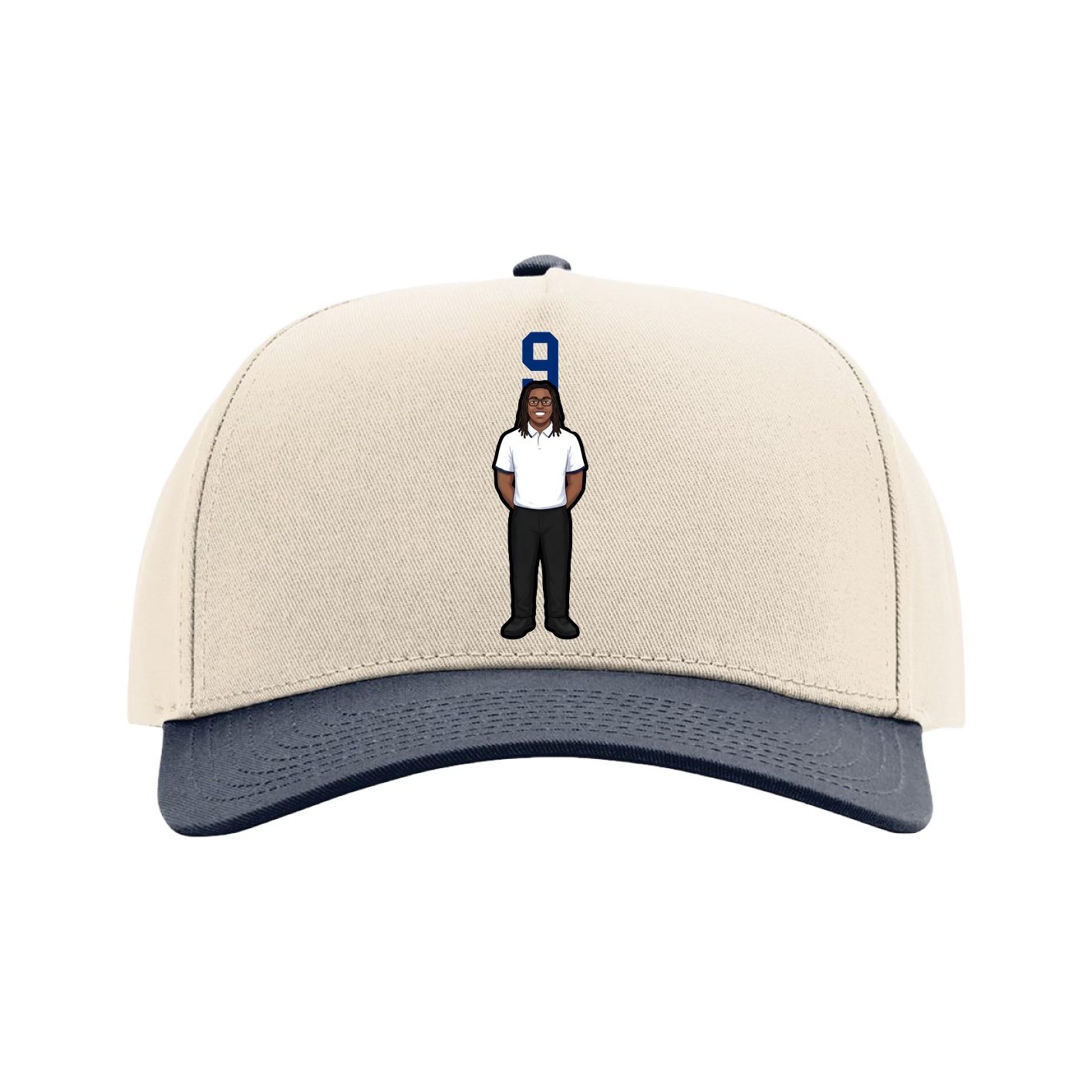 Full Fabric Five-Panel Champ Cap — Number Top in Cream/Navy