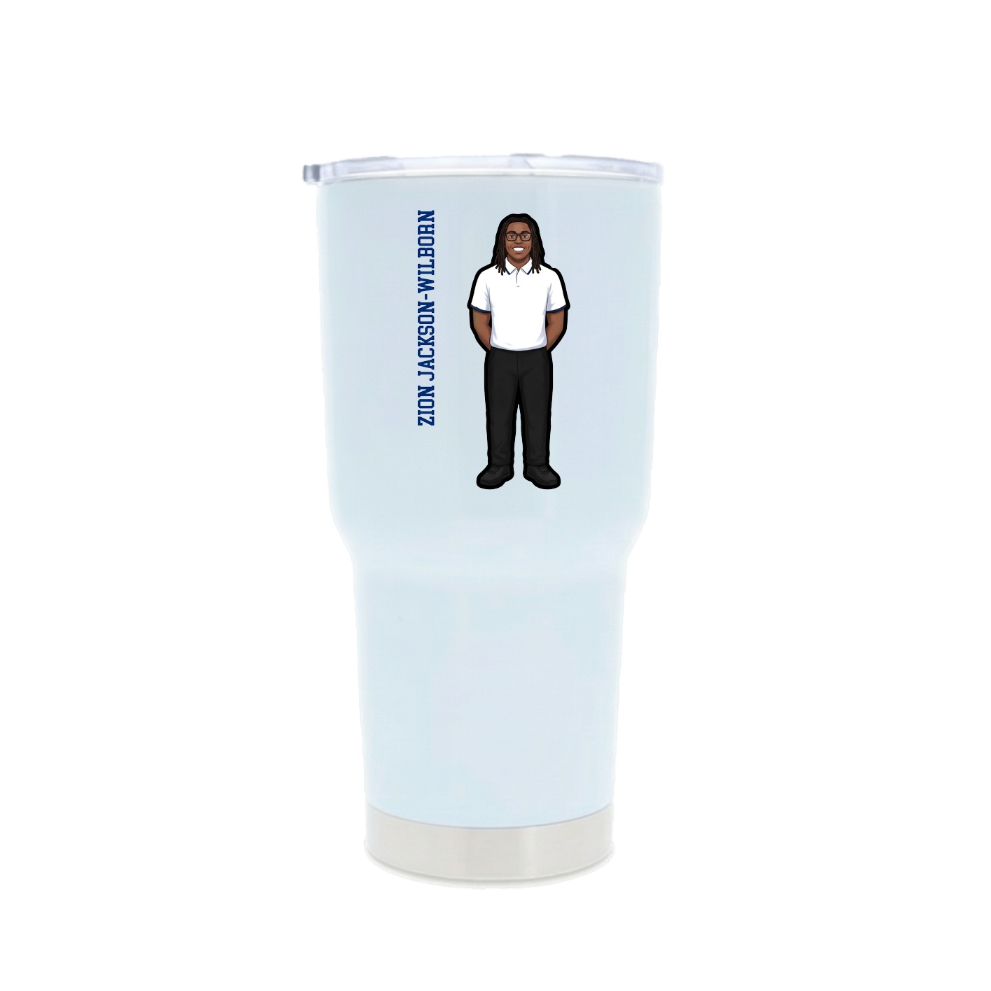 30oz Stainless Steel Tumbler — Name Vertical in White