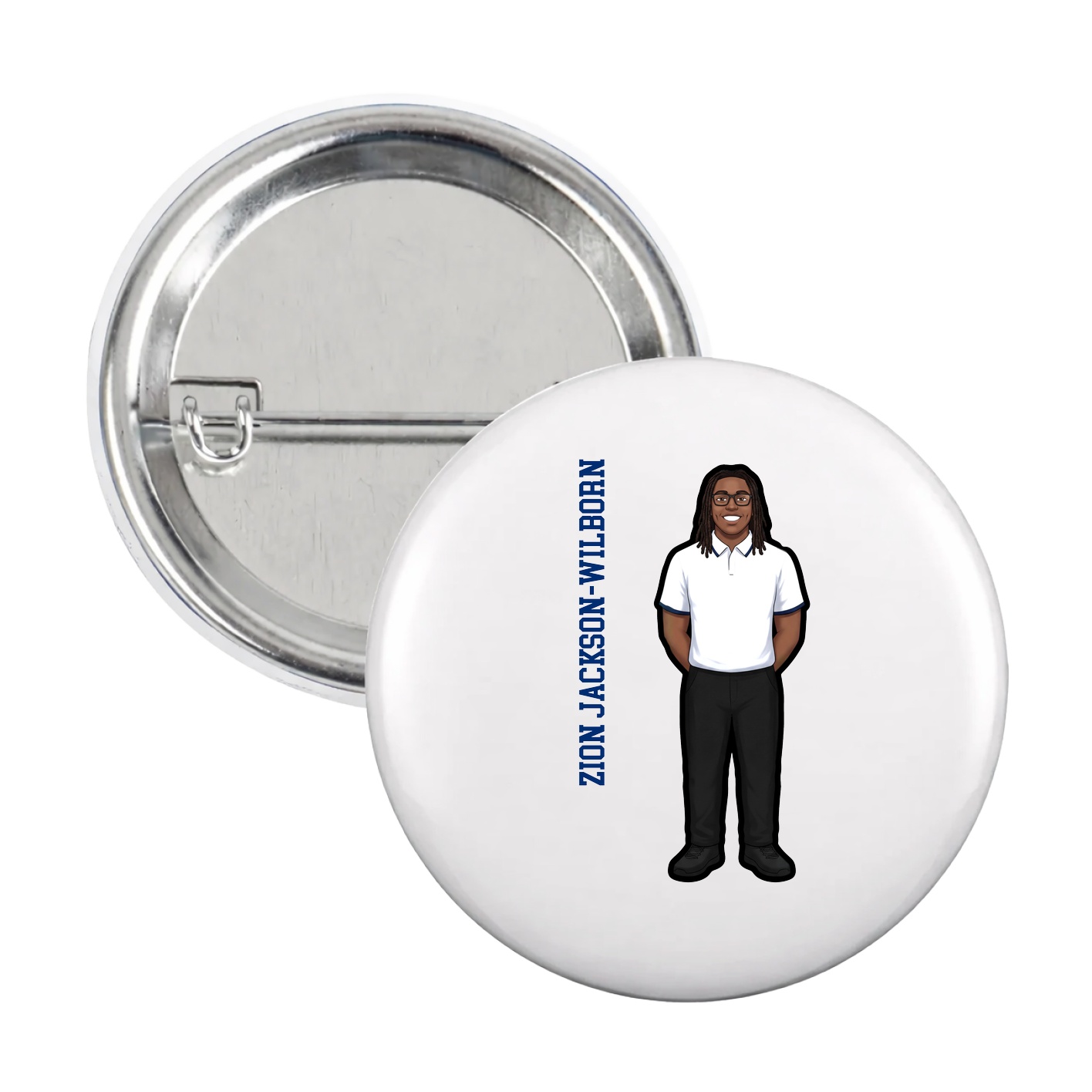 Game Day Button — Name Vertical in White